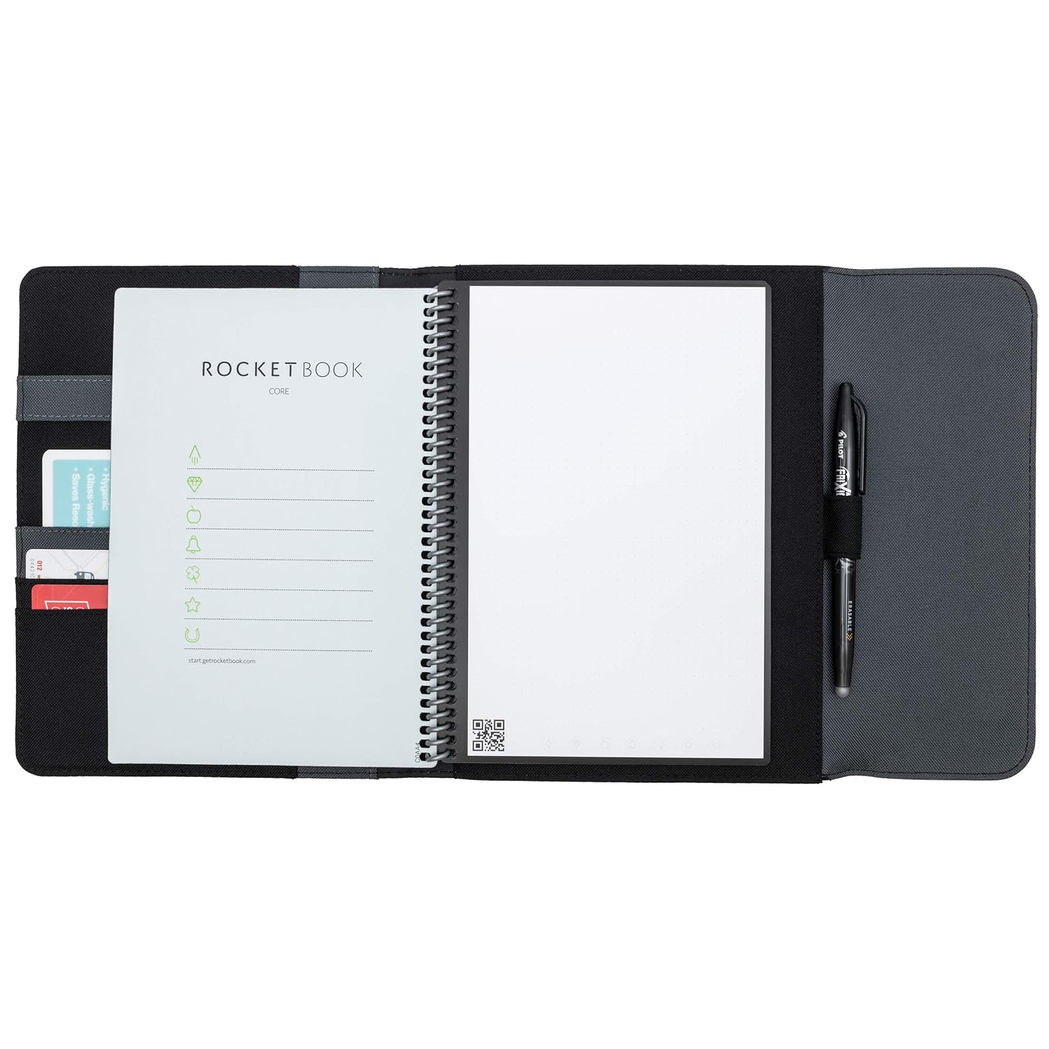 Rocketbook Capsule 2.0 Folio Cover for Core, Panda and Fusion - 100% Recyclable, with Pen Holder, Magnetic Clasp & Inner Storage - Black, Executive Size 6" X 8.8"