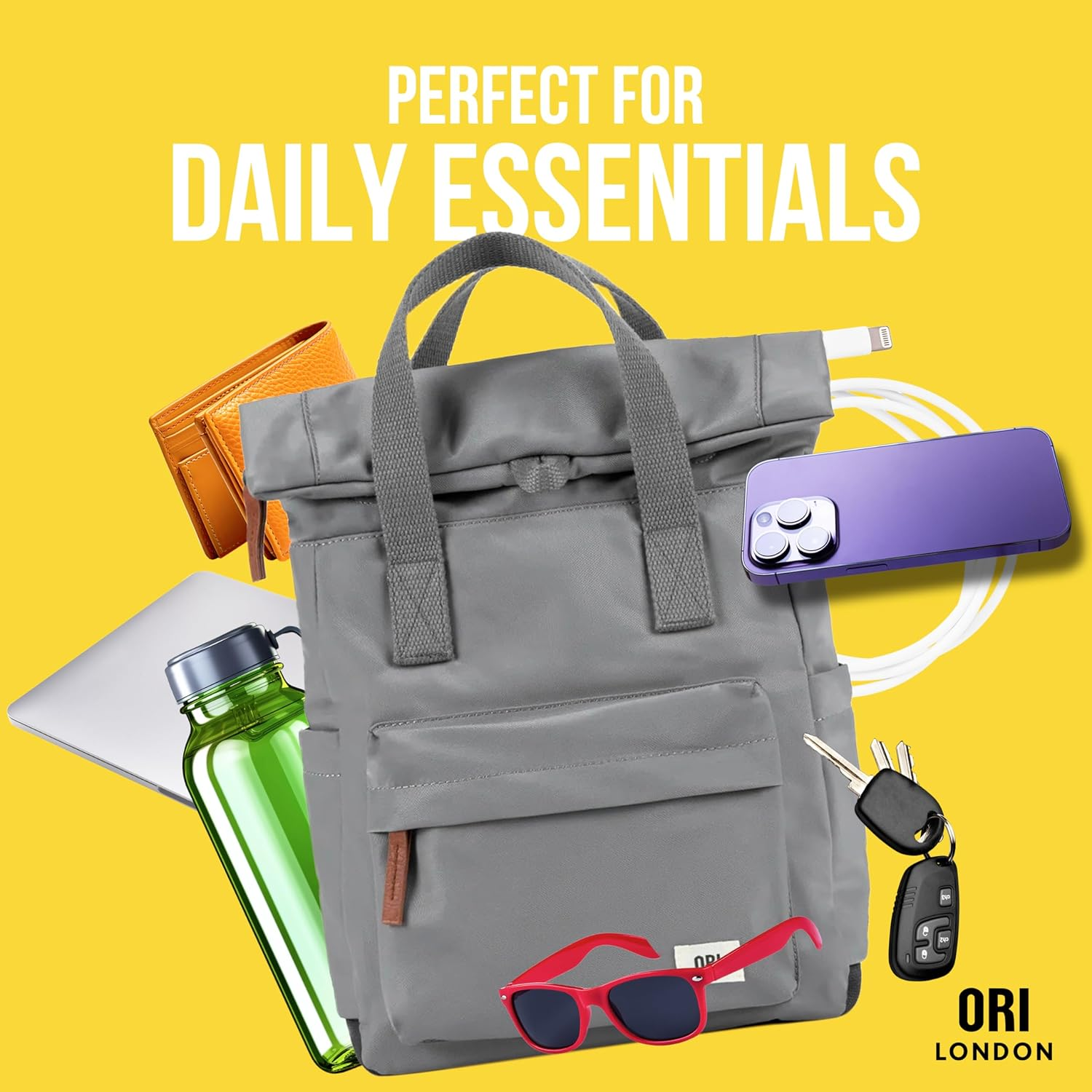 ORI LONDON Rolltop Backpack for Men & Women - Medium Nylon Travel Backpack for Laptop & Accessories - the Canfield image number 4