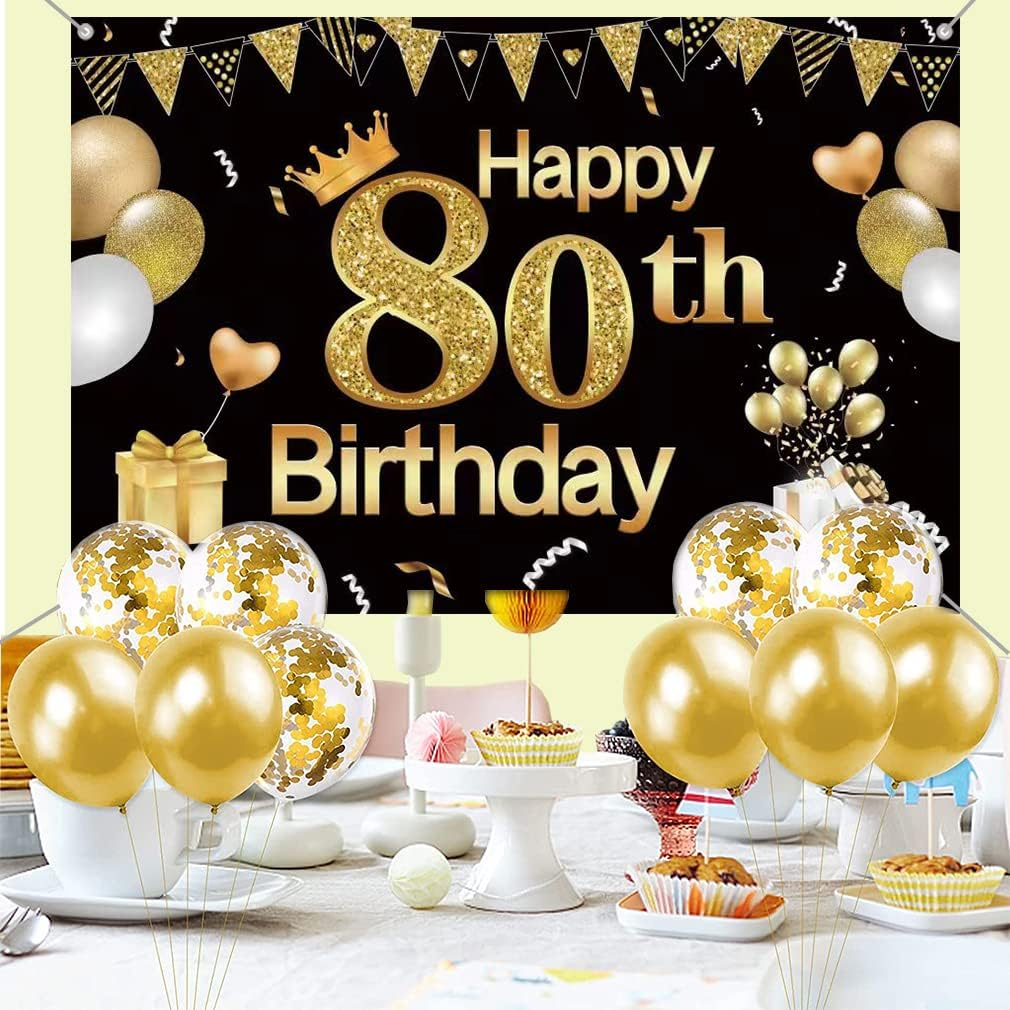 Tecreo 80Th Birthday Decorations Happy 80Th Birthday Backdrop Black Vinyl 150Cm X 90Cm image number 3