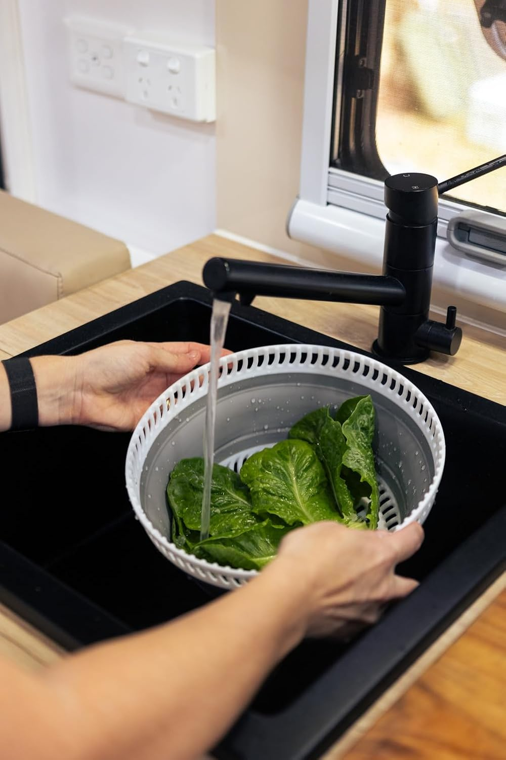 Popup Essentials Salad Spinner - Space Saving for Your Kitchen, Caravan or Camping Kit.