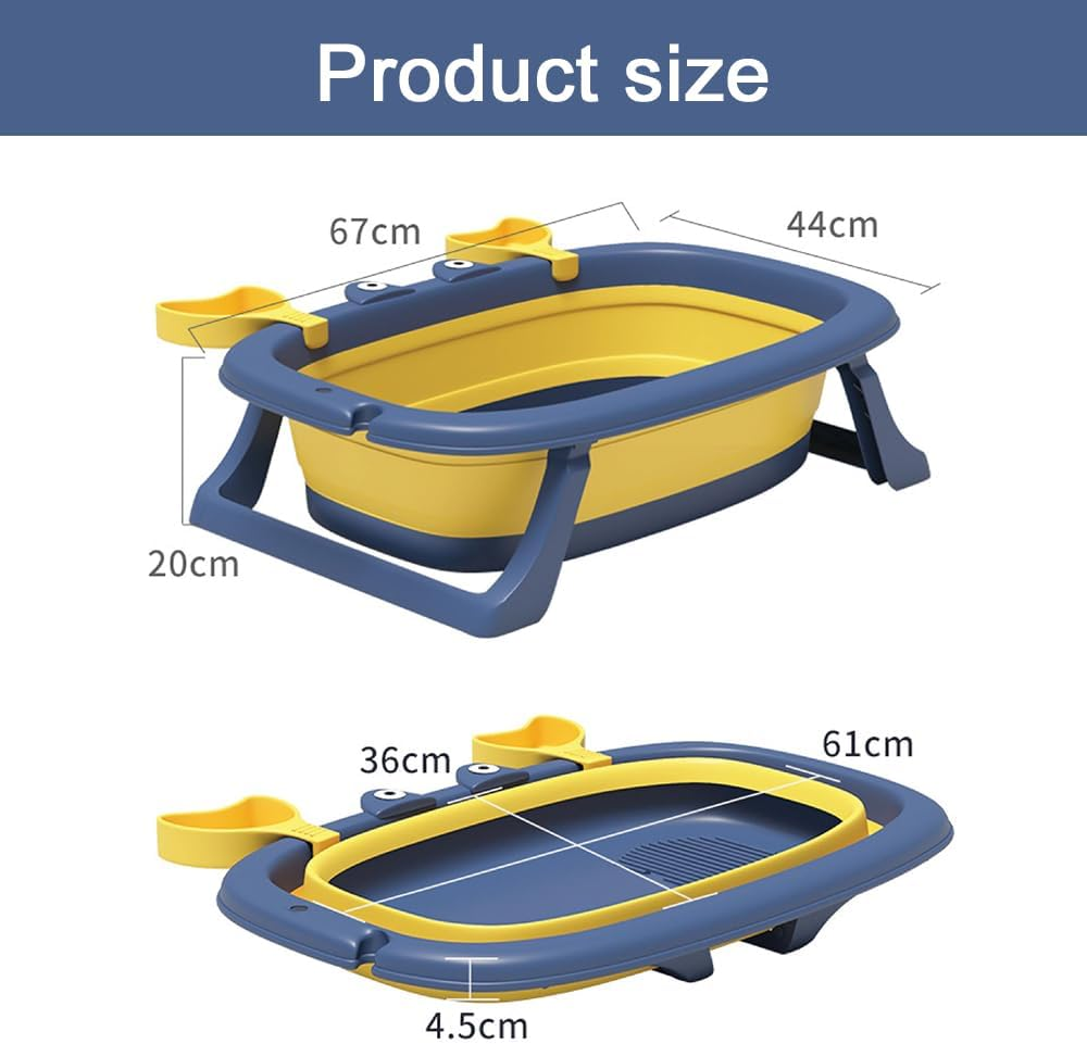 TOMVAES 1 Pcs Foldable Plastic Pet Bathtub, Space-Saving, Portable Travel Washing Tub, Multifunction Shower Tub, Blue, 67X44X20 CM image number 2