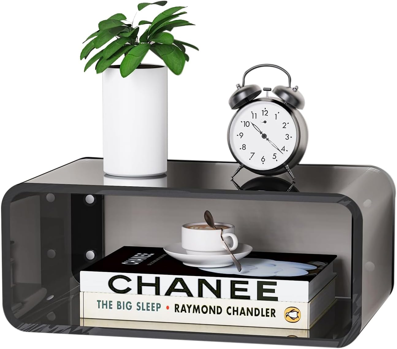 HOOMFIT Acrylic Floating Nightstand,Wall-Mounted Bedstead,Space-Saving Wll Mounted Bedside Shelf, Stylish & Durable for Bedroom,Home,Decor (45Cm, Clear) (White)