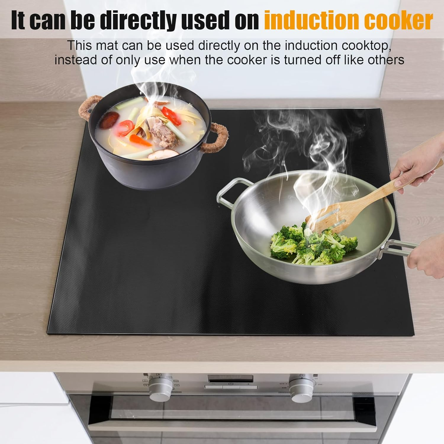 Induction Cooker Protector, Silicone Oil Proof Flexible Flame Retardant Cooktop Protection Mat, Rectangular Hot Pot for Kitchen Cooking (40 * 60Cm) image number 1