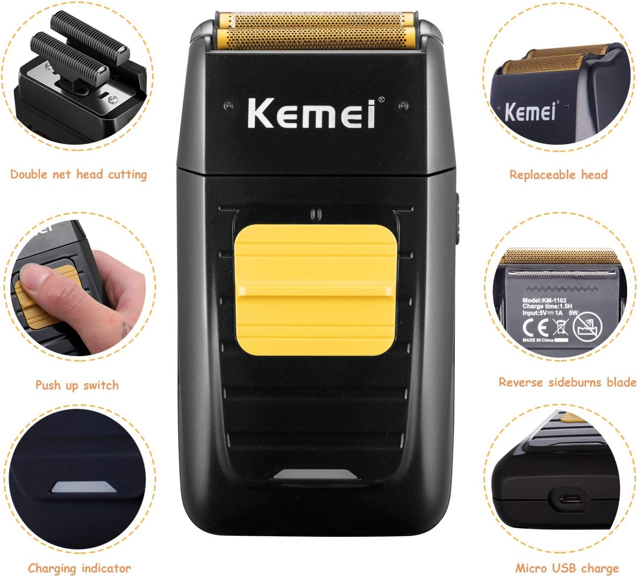 KEMEI Foil Shaver Double Electric Shaver for Men, Professional Electric Razors Head Shaver for Bald Men, Barber Supplies Cordless Rechargeable - Green image number 3