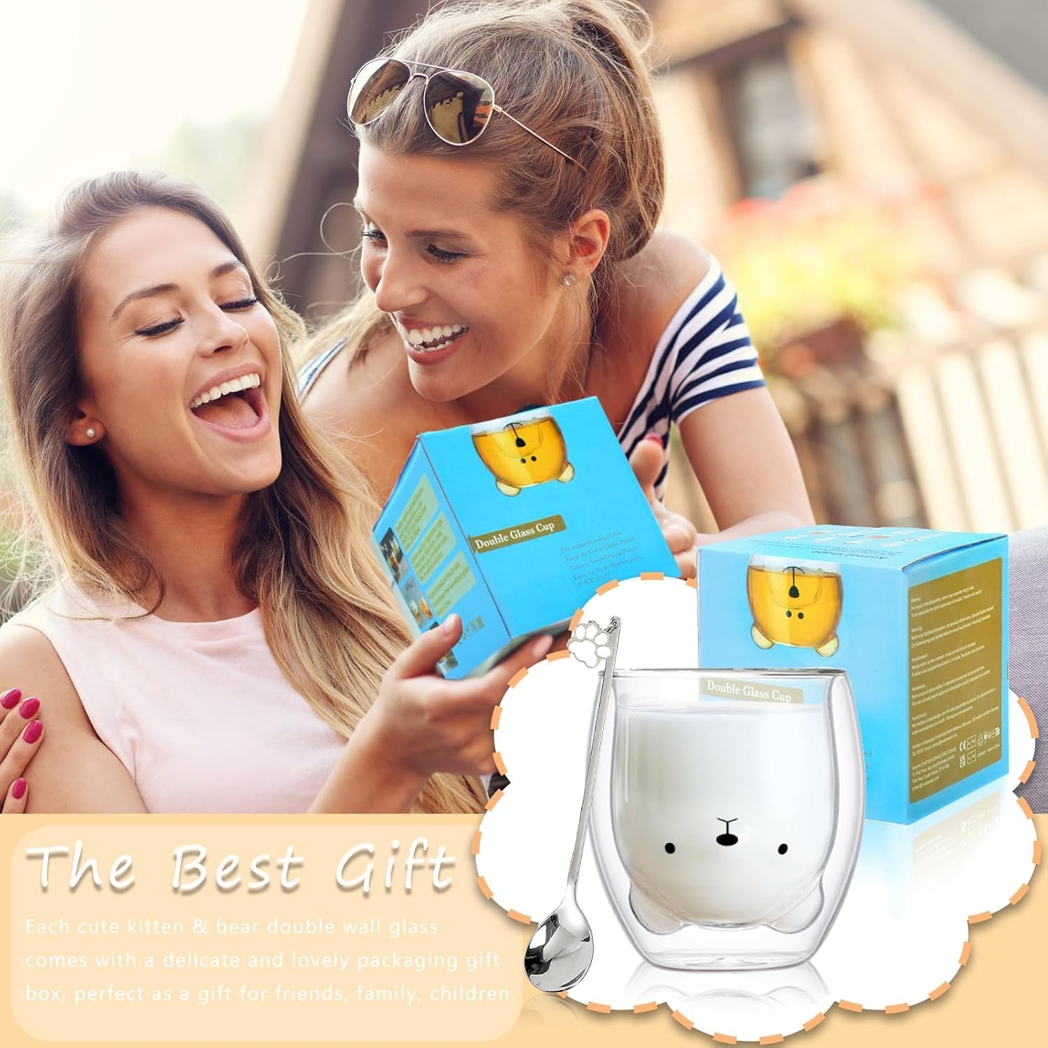 Cute Mugs Glasses Double Wall Insulated Glasses Espresso Cup, Coffee Cup, Tea Cup, Milk Cup, Best for Office and Personal Birthday (Bear) - Bear With Handle image number 3