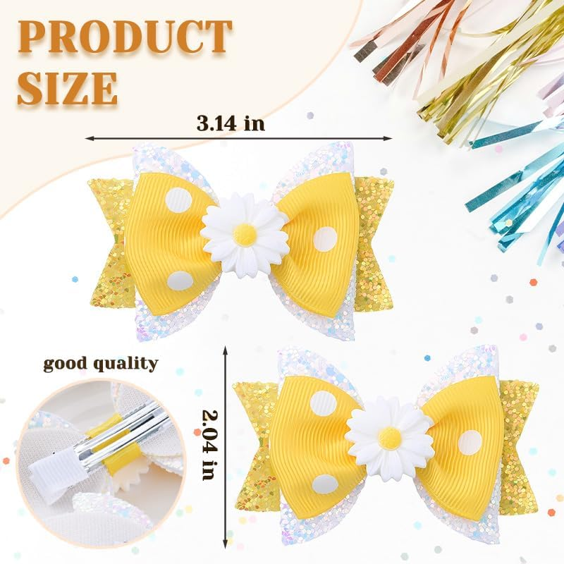 Daisy Bows for Girls Flower Hair Bow Clip Yellow Hair Accessories for Flower Girl Sweet Hairpin Daisy Lover Barrettes for Teens Alligator Clips - Daisy image number 6