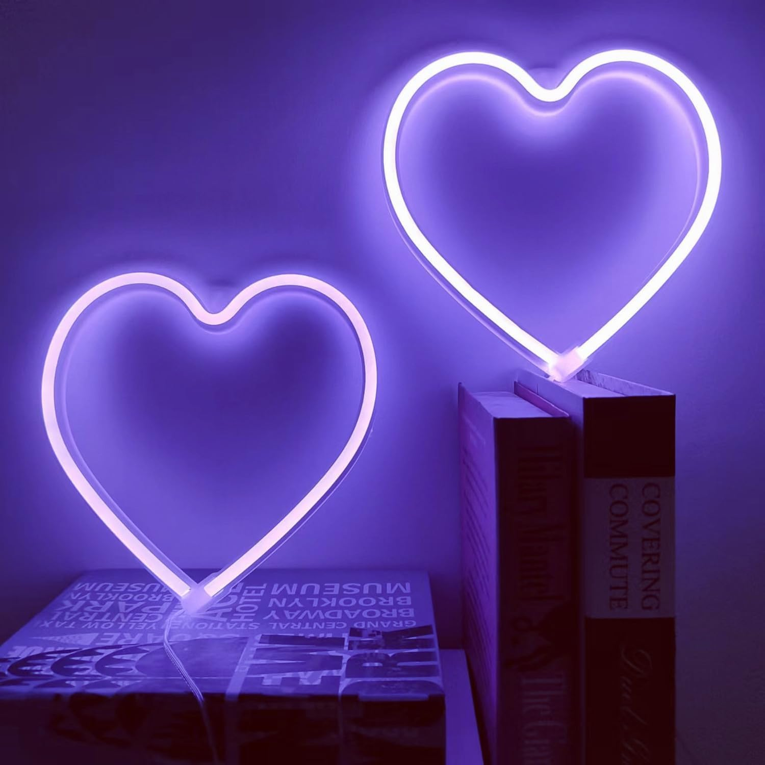 Hfhungkeong LED Neon Heart Sign, Love Heart Neon Light for Girls' Room, Purple Bedroom Dorm Decor, USB or Battery Operated Heart Lamp for Wedding, Valentine'S Day, Mother'S Day (1 Piece, Purple) image number 1