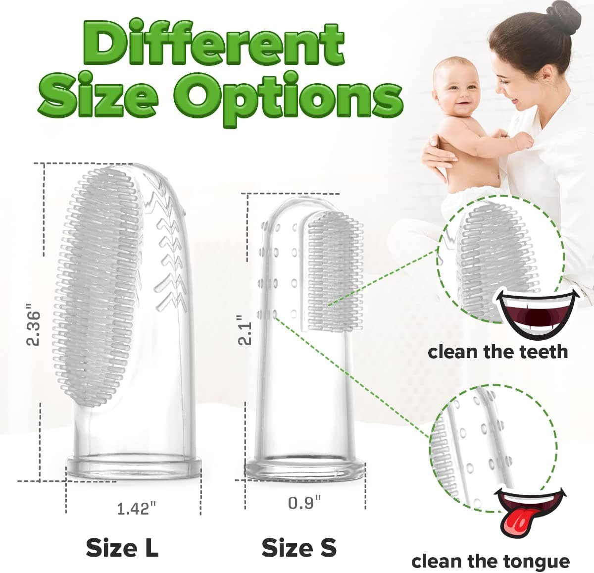 Haakaa Silicone Baby Finger Toothbrush, Oral Care for Infants|Babies|Toddlers|Kids, Soft Food Grade Silicone, 0 Months+, 2 Pack(Clear） - Clear image number 3