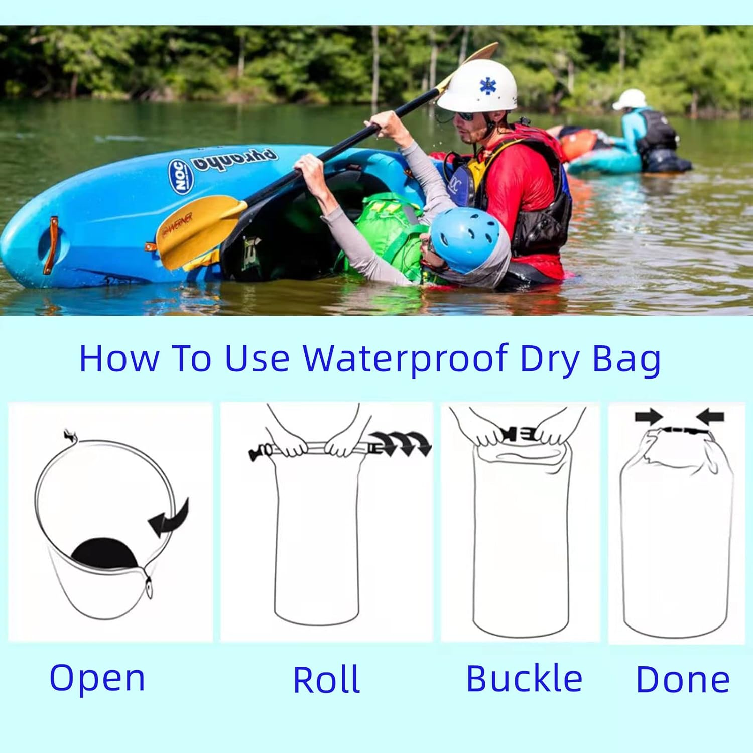 CMCOOPLX 10L/20L/40L/70Lwaterproof Dry Bag, Lightweight Canoe Bags Storage Bags,Dry Sacks Waterproof Bags for Kayaking Rafting Boating Hiking Camping Travel Fishing Sea Swimming Boating (Orange, 70L) image number 6