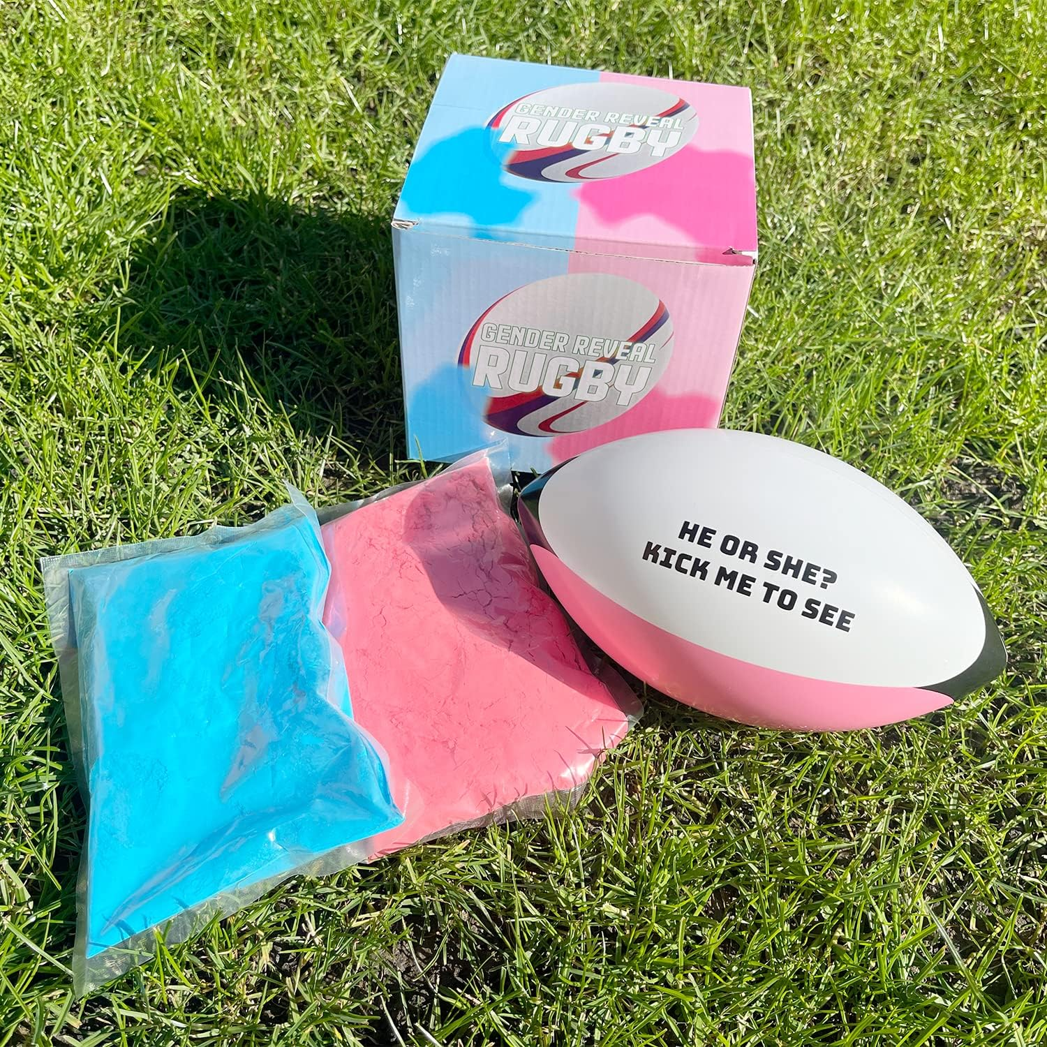 Sass Party & Gifts Gender Reveal Exploding Rugby Ball - Includes Blue and Pink Powder - Perfect Reveal for Rugby Fan image number 3