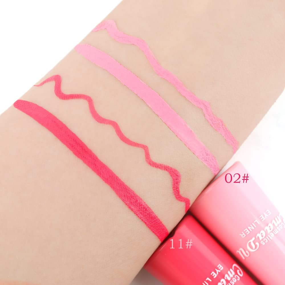Evpct 2Pcs Hot Pink Rose Red Liquid Eyeliner Set Waterproof Neon Bright Light Pink Eye Liner Liquid Pen Pencil for Women Eyes Delineadores De Colores Para Ojos Delineador De Ojos Contra El Agua 02&11