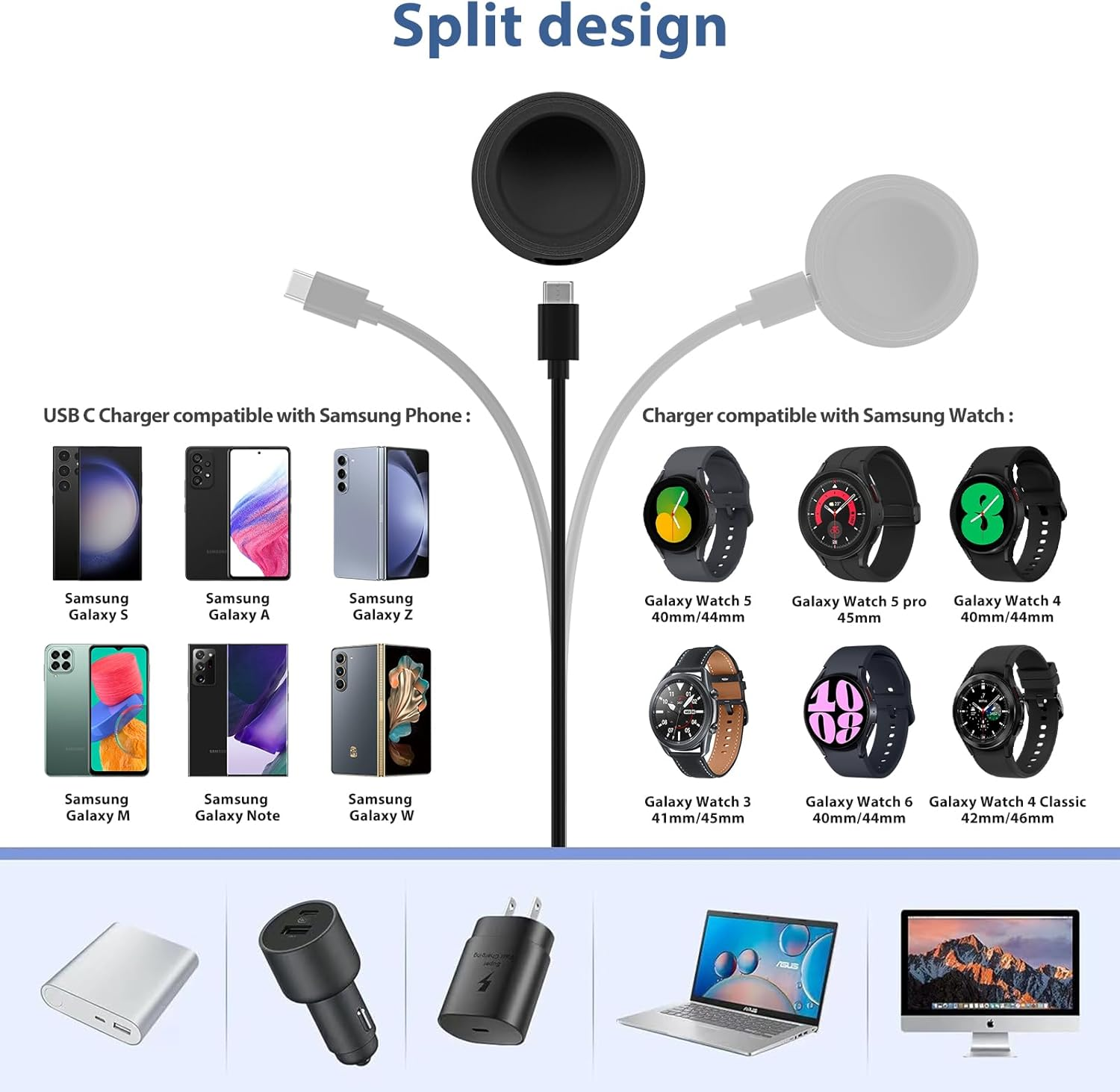 1M Magnetic Charger for Samsung Galaxy Watch 6 Chargers&Galaxy Watch 5 Chargers&Galaxy Watch 4 Chargers, 100Cm/3.3Ft Portable/Travel USB Charging Cable Dock for Galaxy Watch 6/5/4/3/Active 2 image number 5