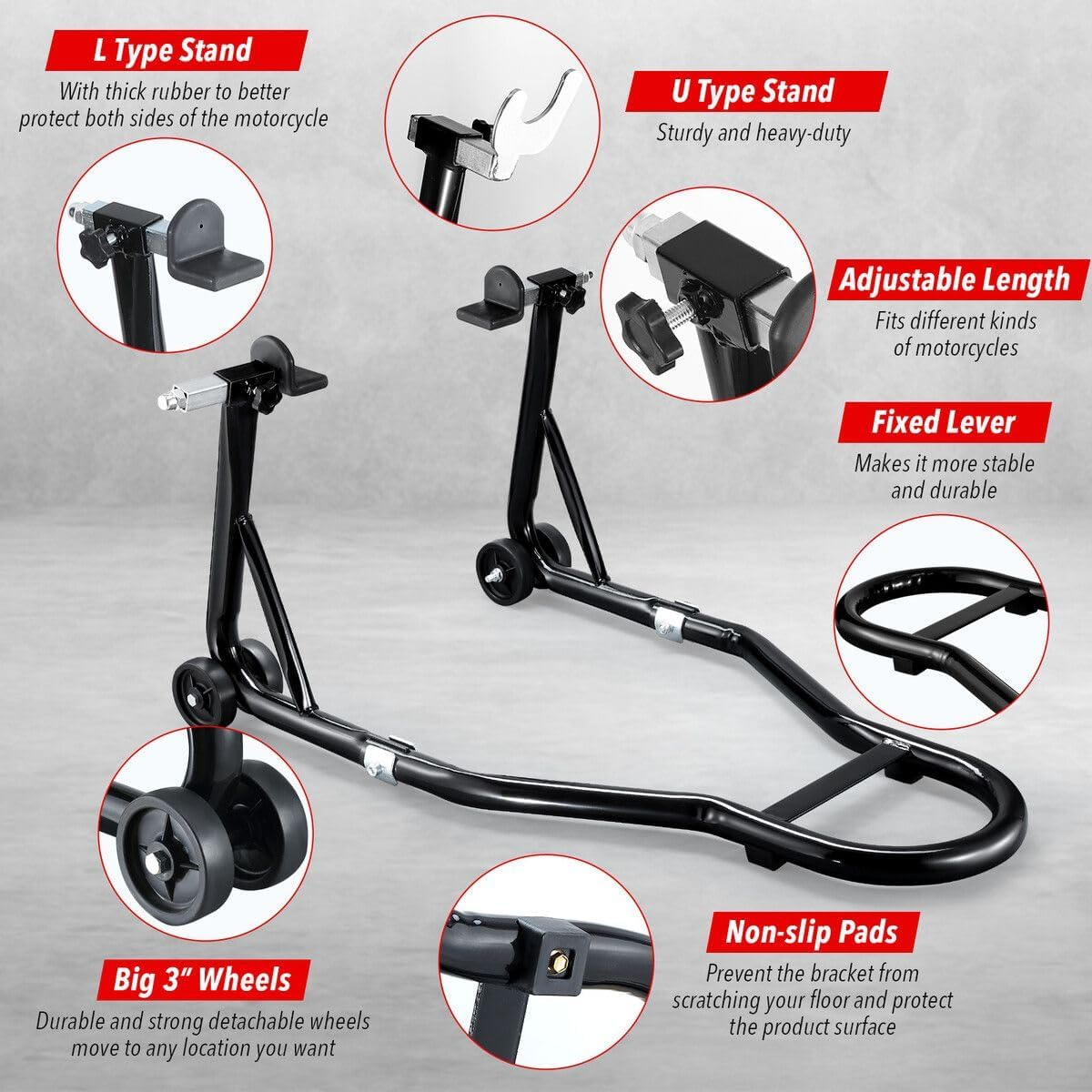 AUSWAY Rear Motorcycle Stand Motorbike Carrier Sport Dirt Bike Back Wheel Lift Paddock 500Kg Swingarm Fork Heavy Duty Steel Compatible for Suzuki Yamaha Honda Kawasaki image number 1