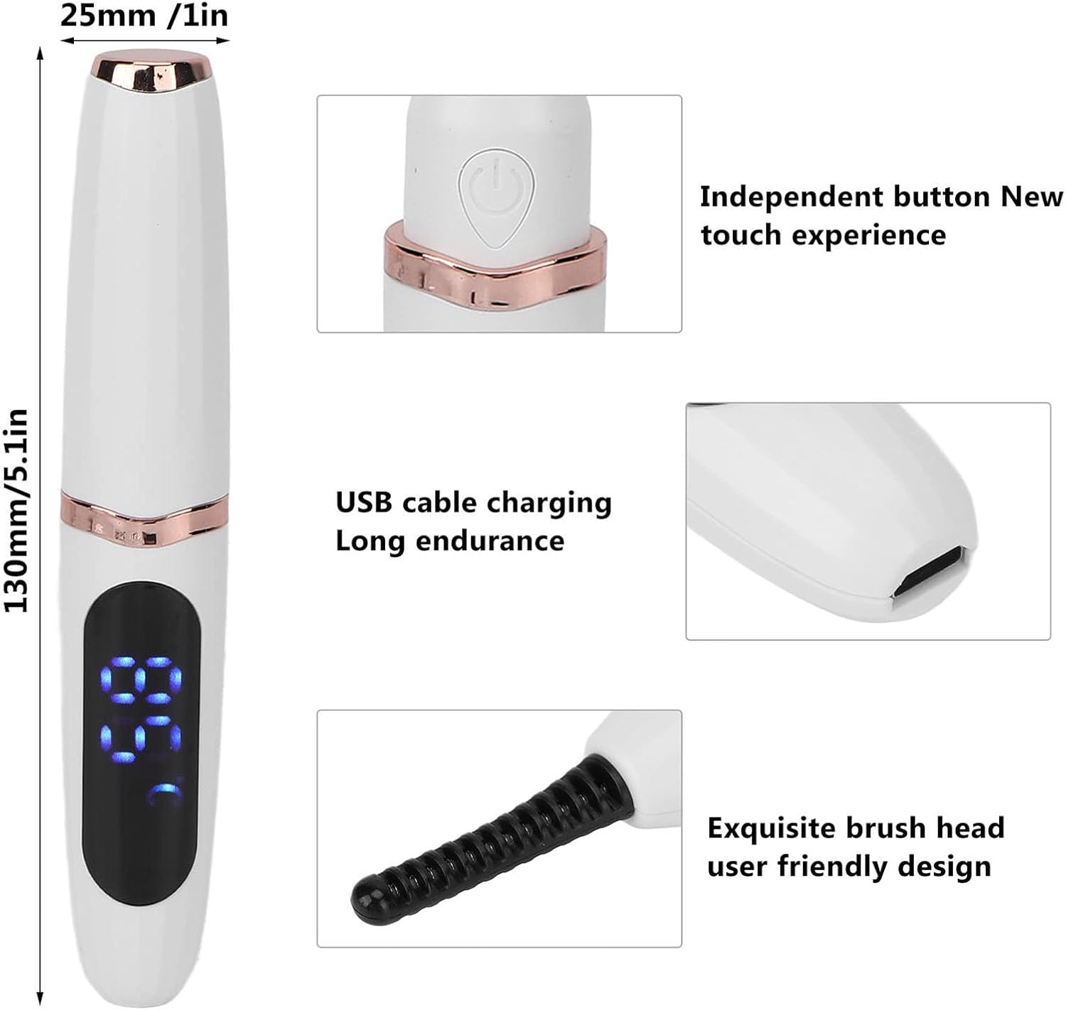 Heated Eyelash Curler, Electric Eyelash Curler with Comb 3 Temperature Settings for Achieving Natural Curl and Long-Lasting Lashes, Makeup Tool for Women, White image number 3