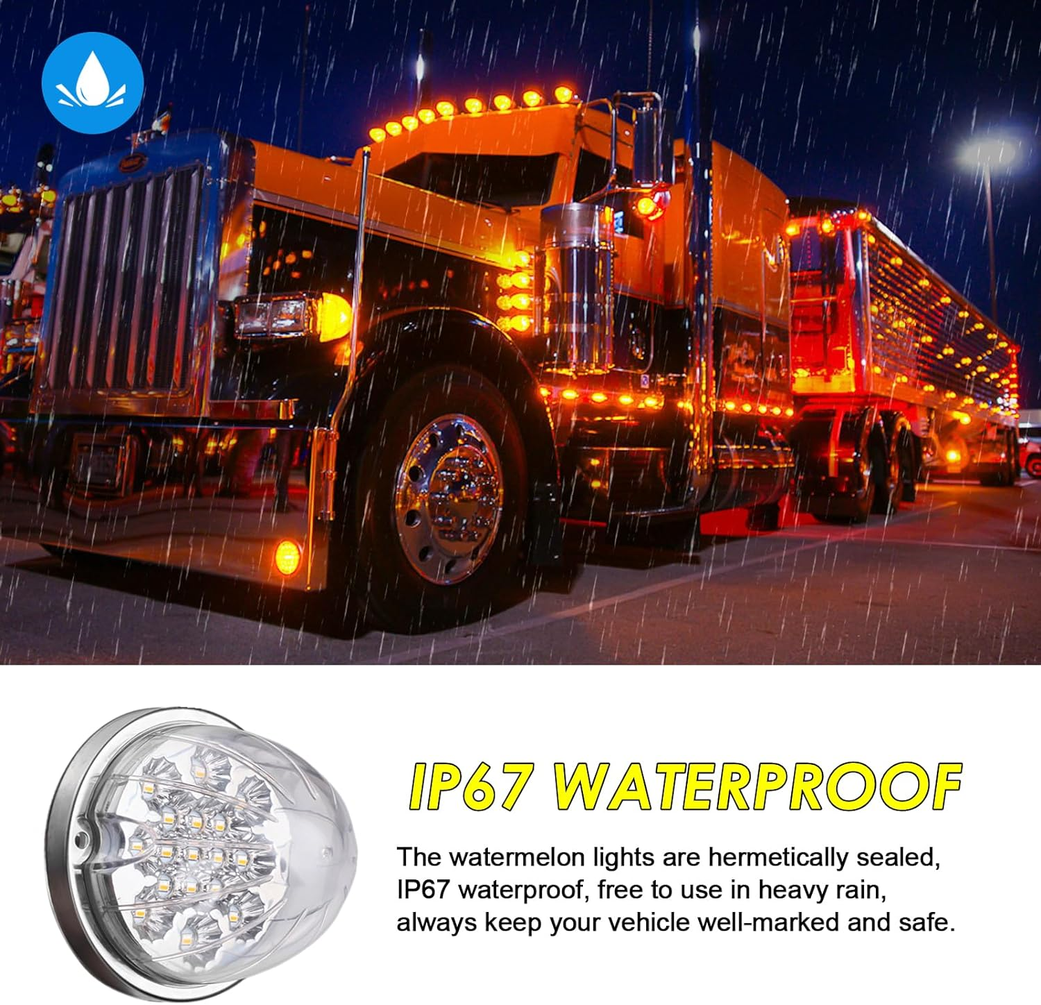 2PCS Dual Revolution Amber Turn Signal and Marker to White Auxiliary 17 LED Watermelon Lights, Clear Lens & Stainless Steel Bezel Marker Lights for Freightliner Kenworth Peterbilt Trailer Heavy Trucks