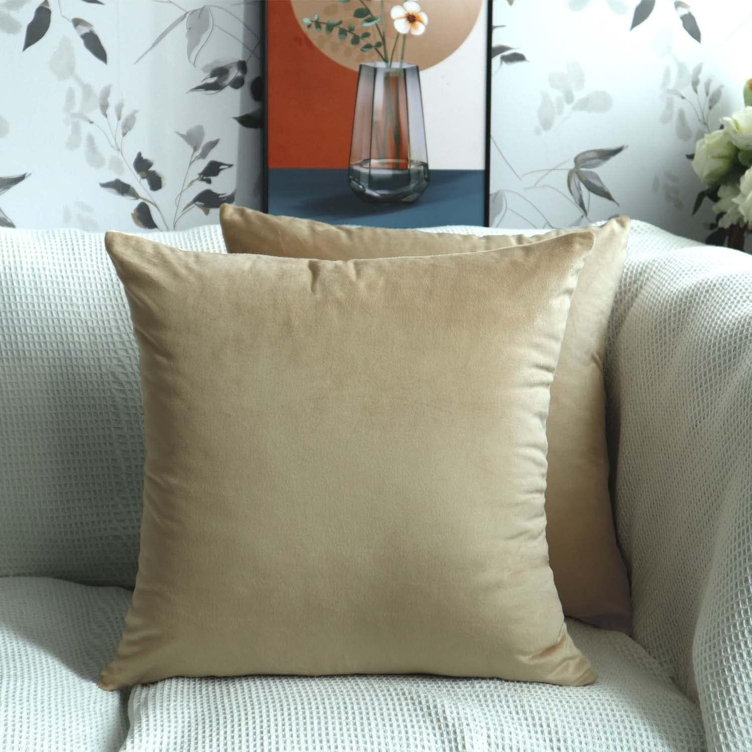 Cyuripu Pack of 2 Velvet Black Throw Pillow Covers 24 X 24 Inch Decorative Soft Cozy Square Cushion Covers for Sofa Couch Bed Home Decor 60 X 60 Cm