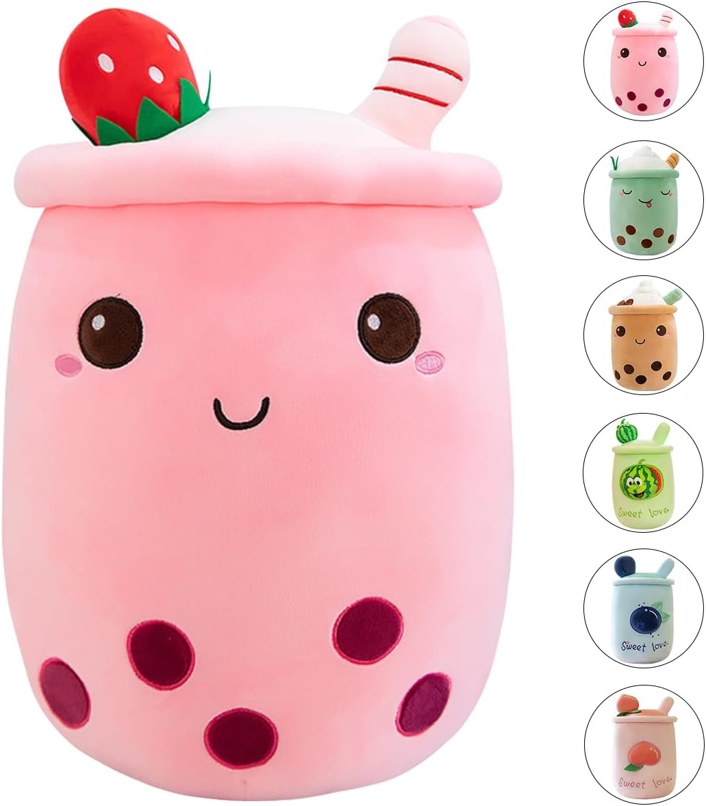 MDXMY Boba Plush Stuffed Bubble Tea Plush Pillow Soft Cute Pearl Milk Tea Hug Pillow(Pink Cream,19.6 Inches)