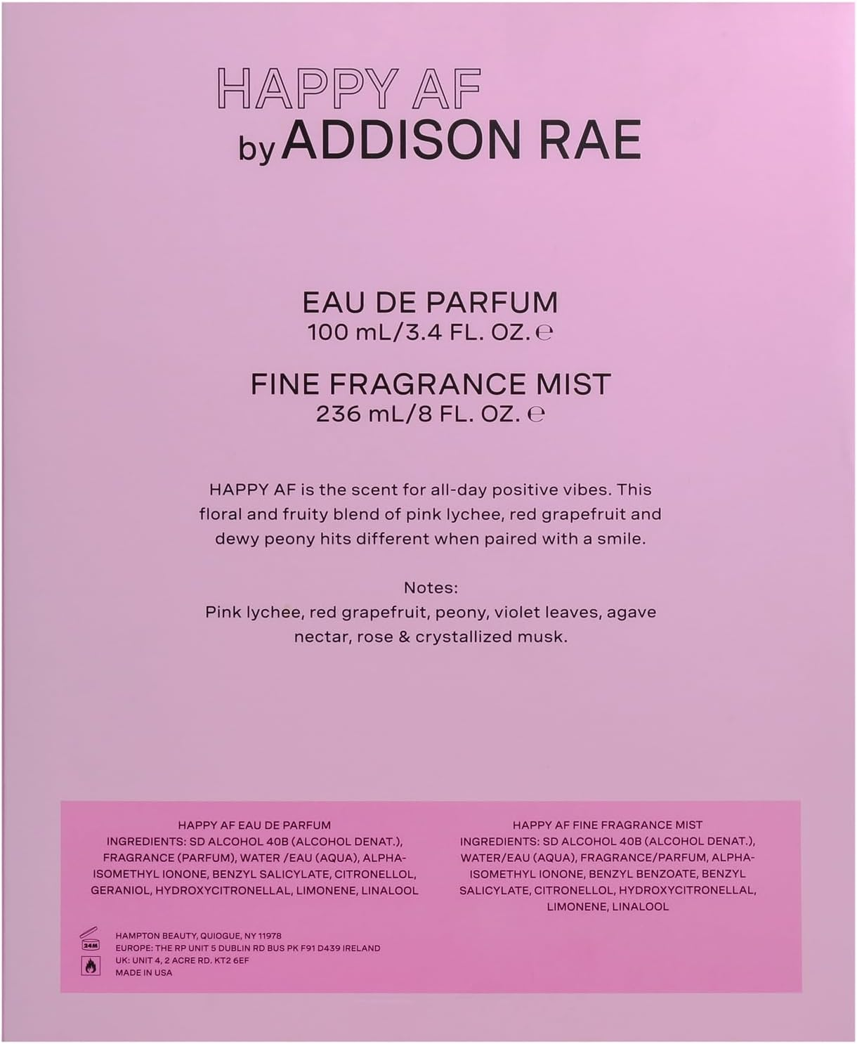 Addison Rae Fragrance Happy - Mood-Boosting Fragrance Gift Set for Women - Lychee and Pink Grapefruit Notes - Eau De Parfum and Body Spray - 2 Pc