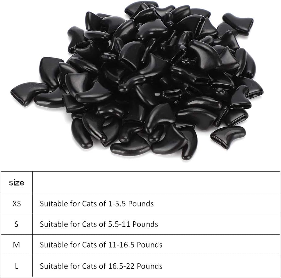 100Pcs Cat Nail Caps, Soft Pet Cat Nail Caps Cover with 5Pcs Adhesive Glue, Kitten Nail Caps Pet Safe anti Scratch Dog Paw Protector Covers for Cats Dogs (Black)