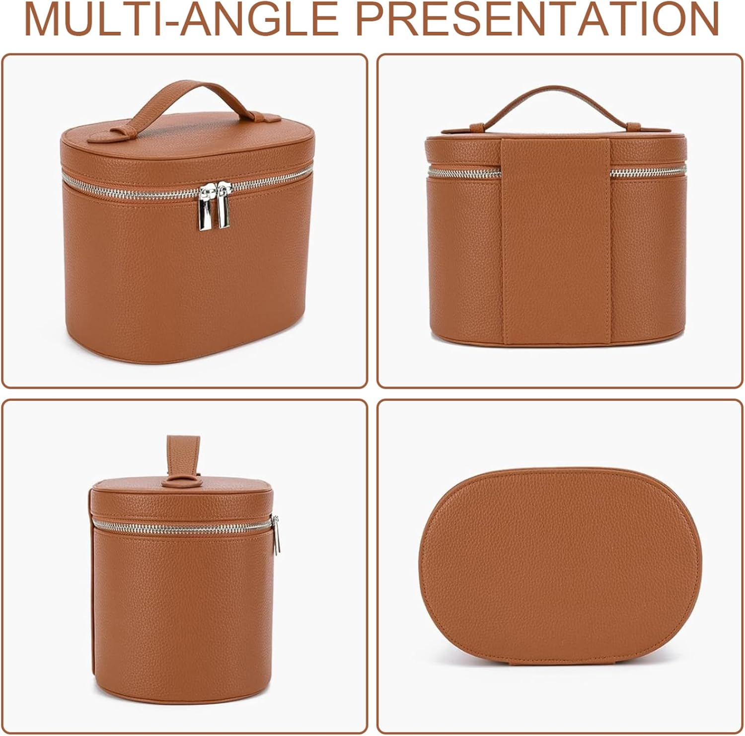 Makeup Bag, PU Leather Vanity Case with Removable Divider, Portable Cosmetic Bag with Handle and Zipper, Travel Makeup Case for Women, Vanity, with Dividers