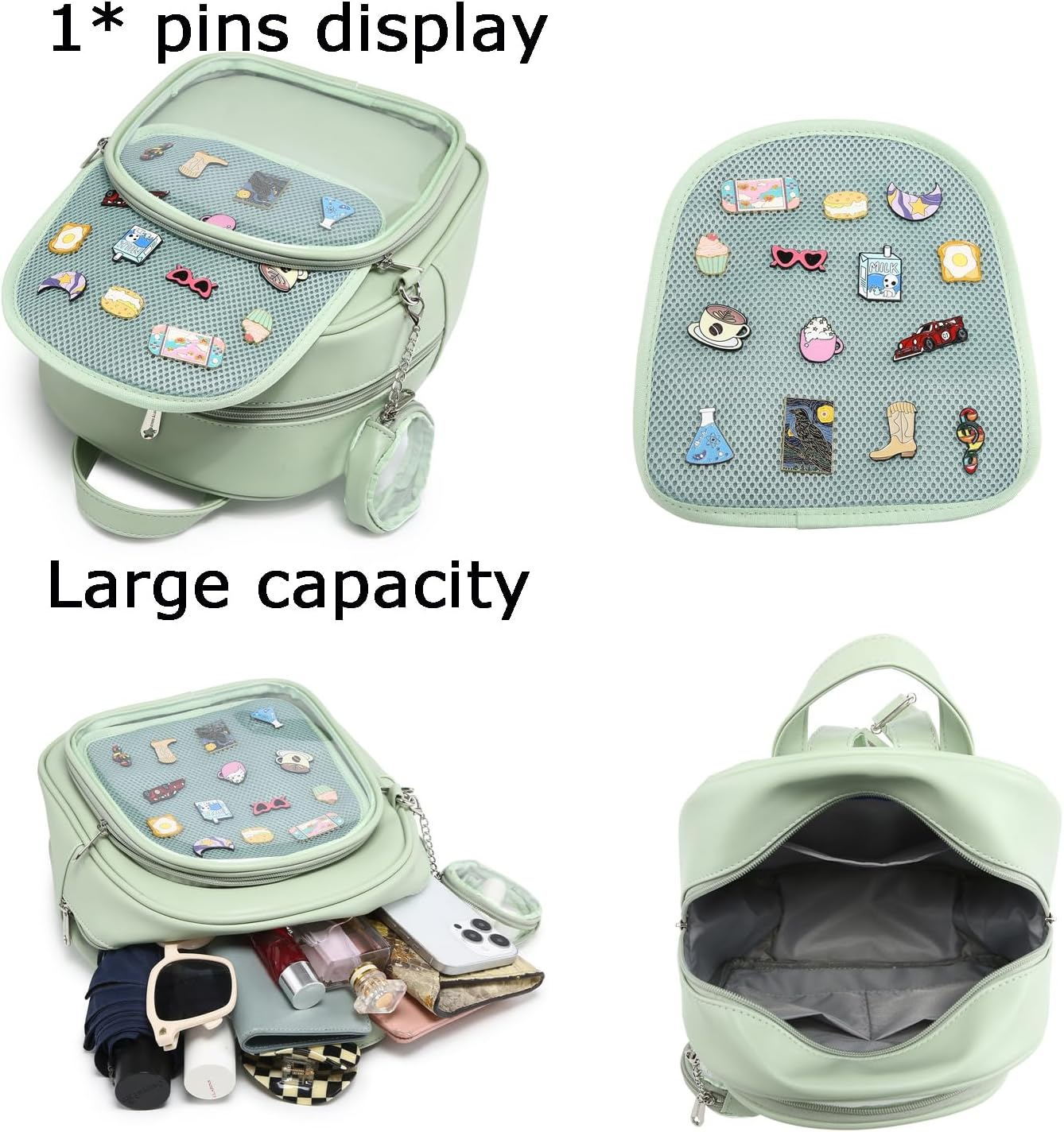 CHERRY SAUCE Kawaii Backpack PU Leather Ita Bag Aesthetic Cute Purse Pin Display - Black image number 6