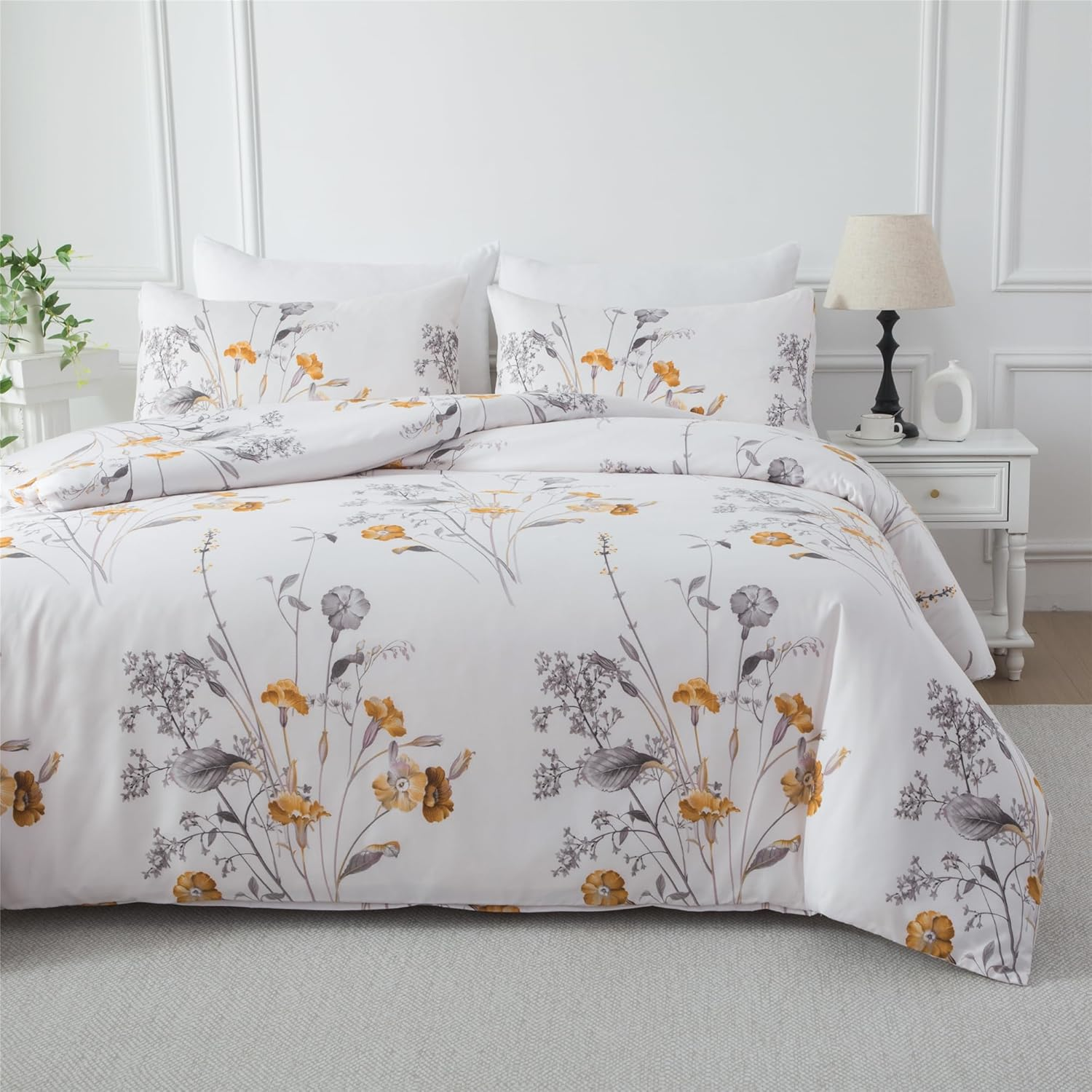 Bellemosa Quilt Cover Set Floral Duvet Doona Cover Zipper Closure 3 Piece Soft Microfiber Bedding Set-Wildflower Dream (Double)