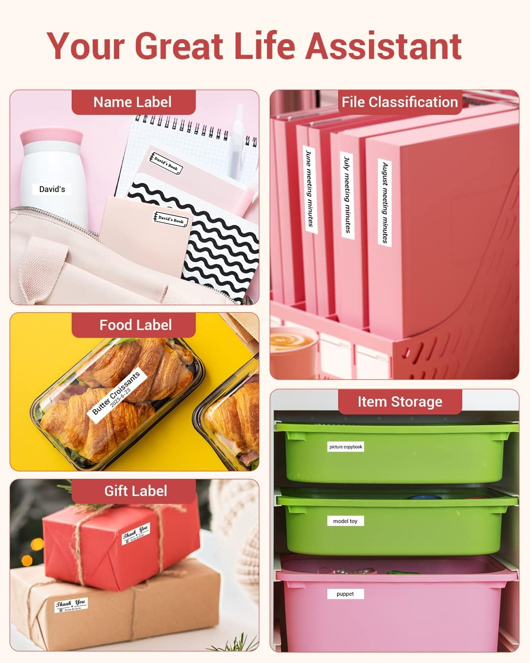 Label Printer-Phomemo D30 Portable Thermal Label Maker Bluetooth Labelling Machine Sticker Printer for Home Kitchen School Office Store, Pink image number 1