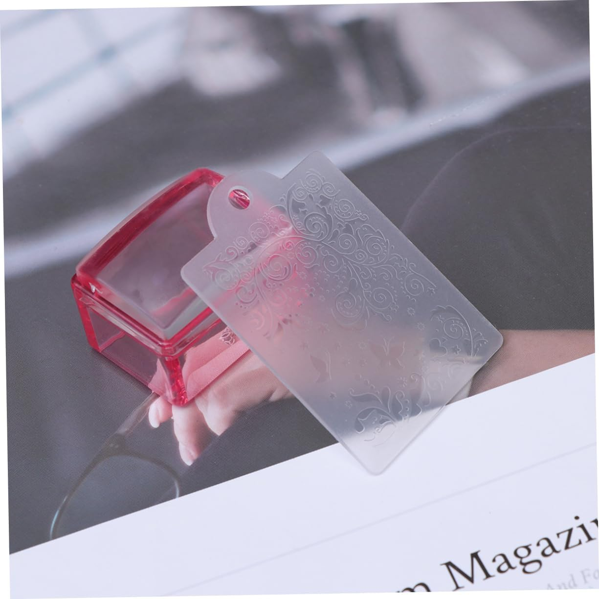 ELAYARD Silicone Nail Stamper Kit for Diy Manicure Red Rectangle Nail Art Stamping Tool for Home and Salon Use image number 1