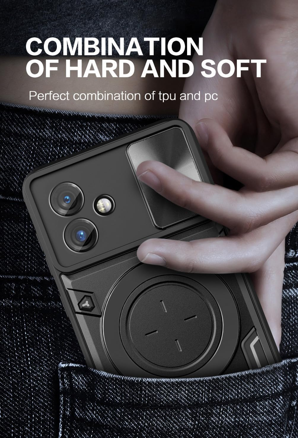 FORZARMOR for Oppo A60 5G/ A40 (6.67 Inch) Case Shockproof with Back Camera Slide Window Cover, Ring Kickstand Armor Military Rugged Cover (For A60 5G/A40 4G, Black)