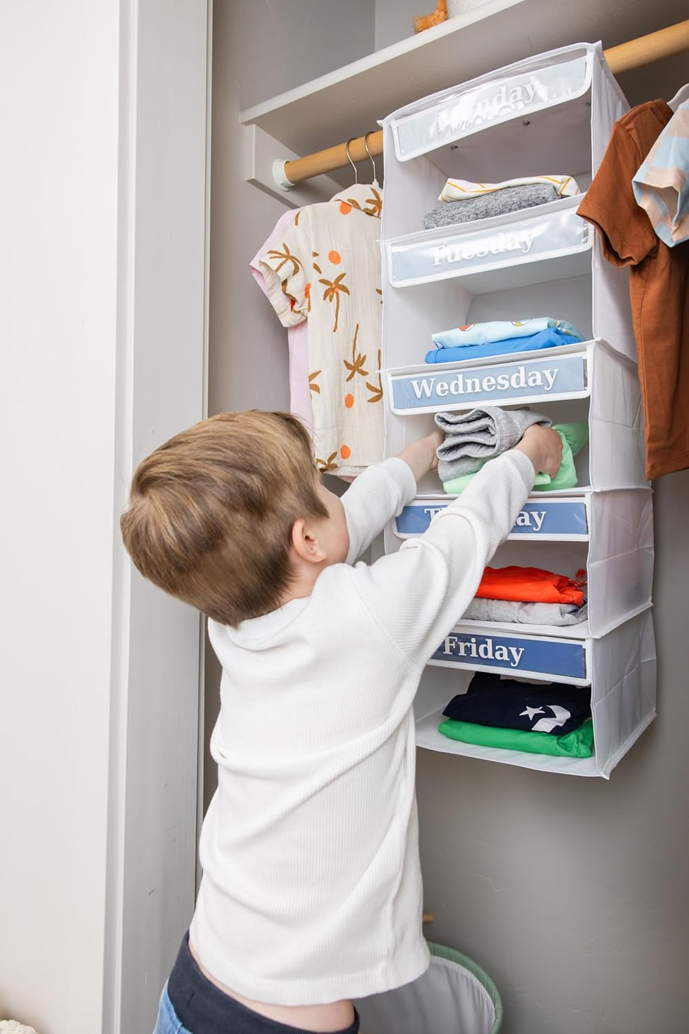 5-Shelf Weekly/Weekday Clothes Organizer for Kids (33&rdquo;) School/Day of the Week, Monday through Friday image number 3