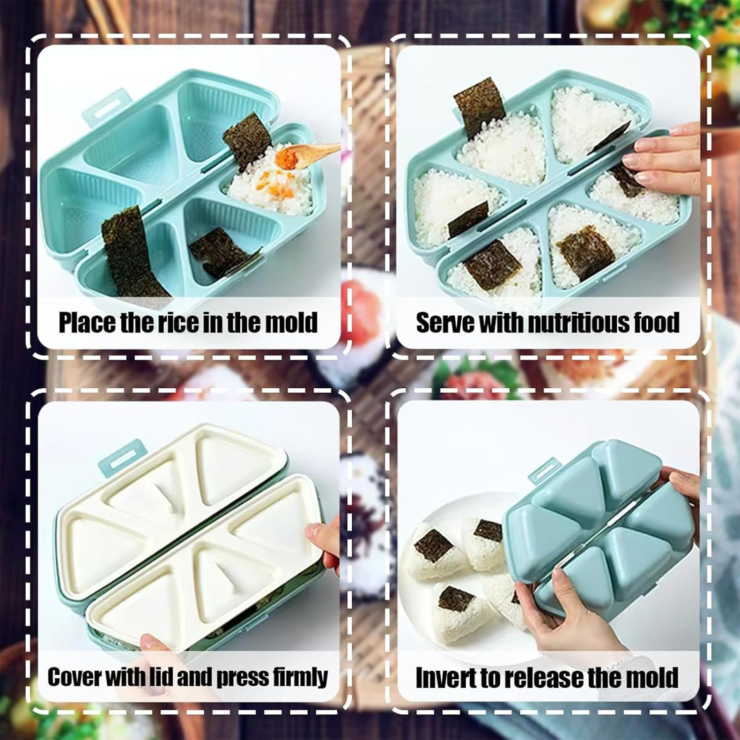 Yeanifeana 6 in 1 Sushi Mold for Onigiri Rice Balls, Non-Stick Triangle Press Maker with Cavity Design, Reusable Tools for Seaweed, Cilantro & Sushi