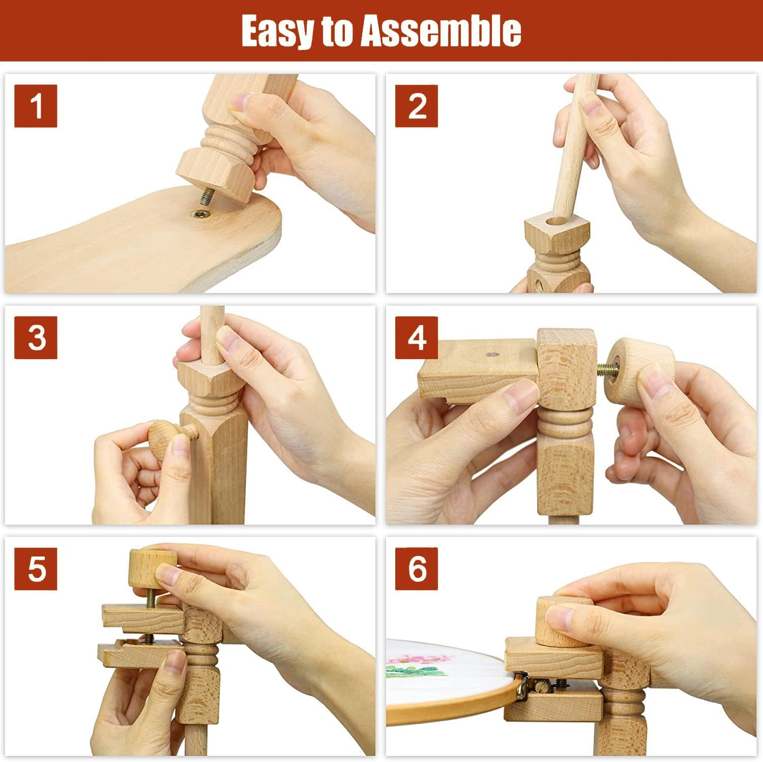 Embroidery Hoop Stand - Rotated Cross Stitch Stand Lap, Easy to Use Natural Beech Wood Embroidery Hoop Holder, Hands Cross Stitch Stand for Art Craft Sewing Needlework Projects