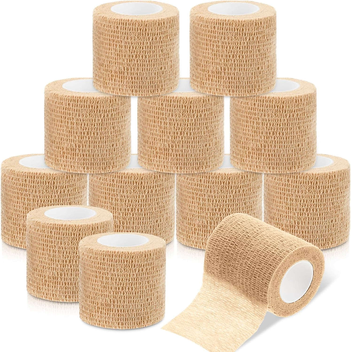 PERCEA Self Adhesive Bandage Wrap, 12 Rolls 2" X 5Yard Elastic Breathable Cohesive Bandage, Non Woven Breathable for Sports Injury, Wrist, Ankle Sprains, Swelling, Vet Wrap image number 1