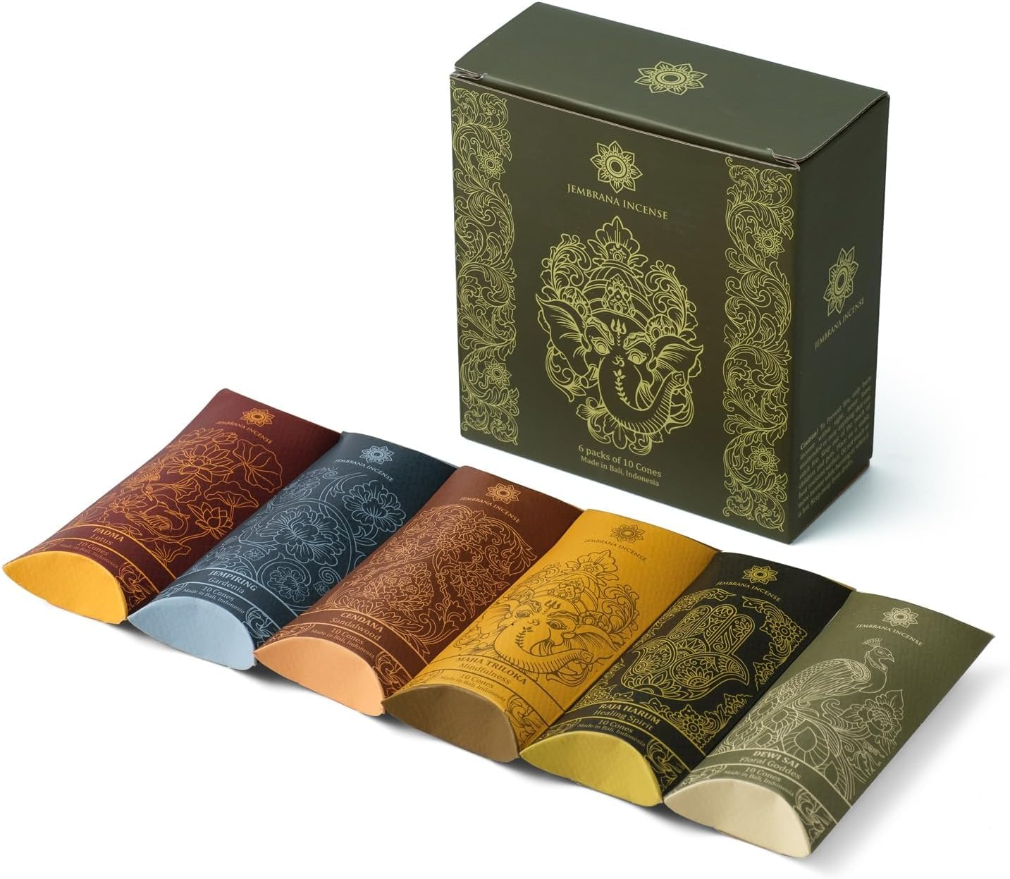 Bali Soap Jembrana Incense Cones - Mix 6 Scents (60 Cones Total), 10 Cones Each of Lotus (Padma), Sandalwood, Gardenia, Maha Triloka, Raja Harum & Dewi Sai (Amber), Gift Sets from Bali image number 3