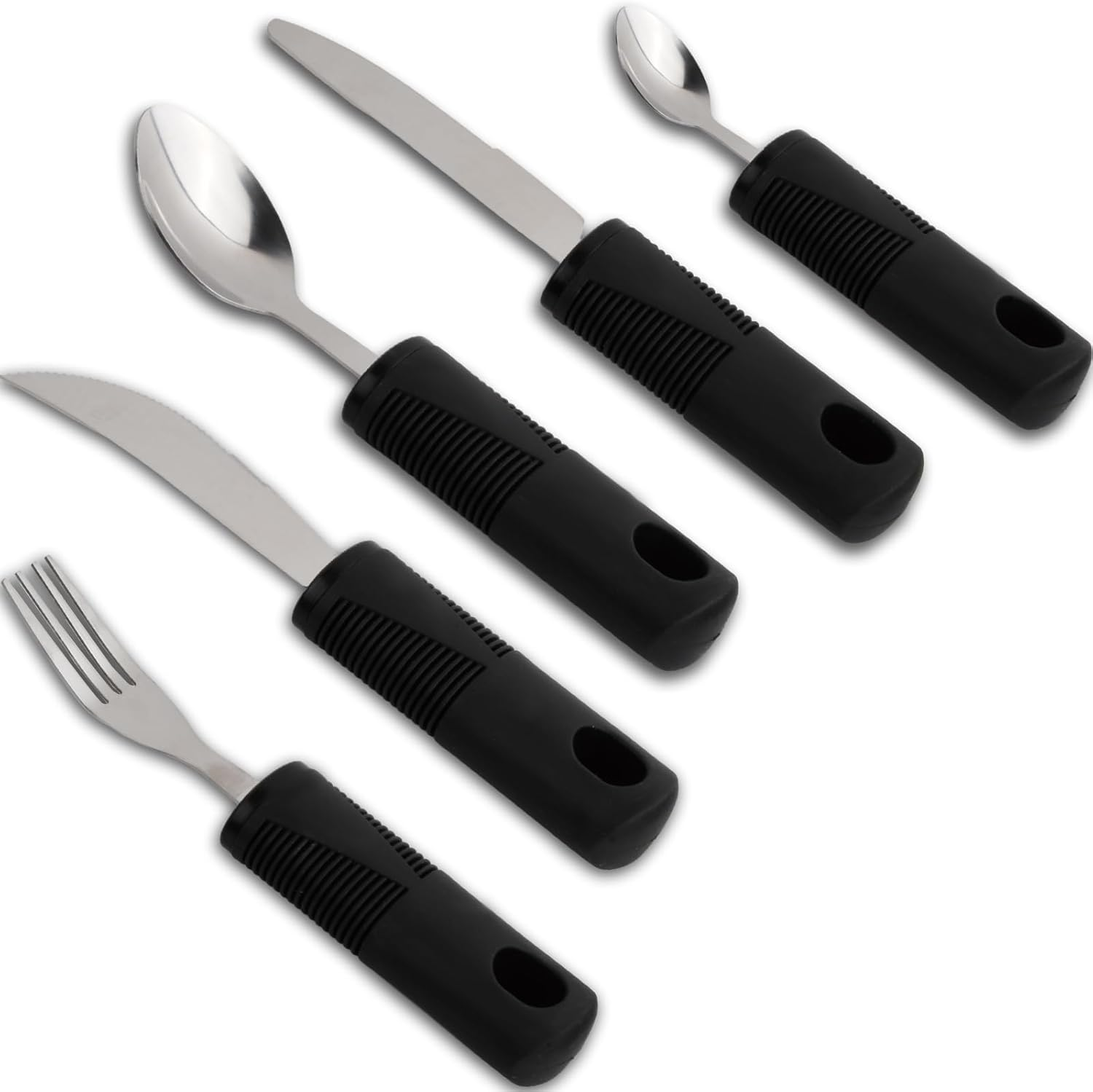 5-Piece Adaptive Utensils, Easy Grip Cutlery Set, Disabled Eating Aids, Cutlery Non-Slip Handles, Cutlery for Disabled People, Parkinson'S Disease, Patients, Elderly Arthritis, Black image number 6