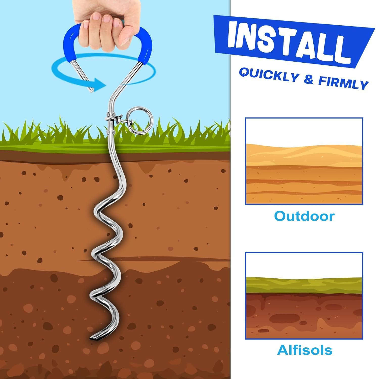 Dog Tie Out Cable and Stake 32 Ft Outdoor, Yard and Camping, for Medium to Large Dogs up to 125 Lbs, 16" Stake, 32 Ft Cable with Durable Spring and Metal Hooks for Outdoor image number 5