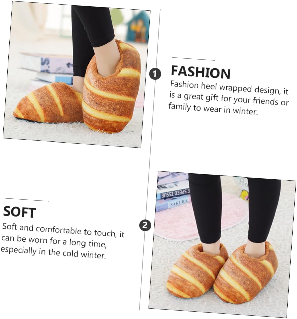 TOVINANNA Bread Slippers for Women Winter Warm Cotton Indoor Slippers Creative Design for Home Wearing for Ladies image number 6