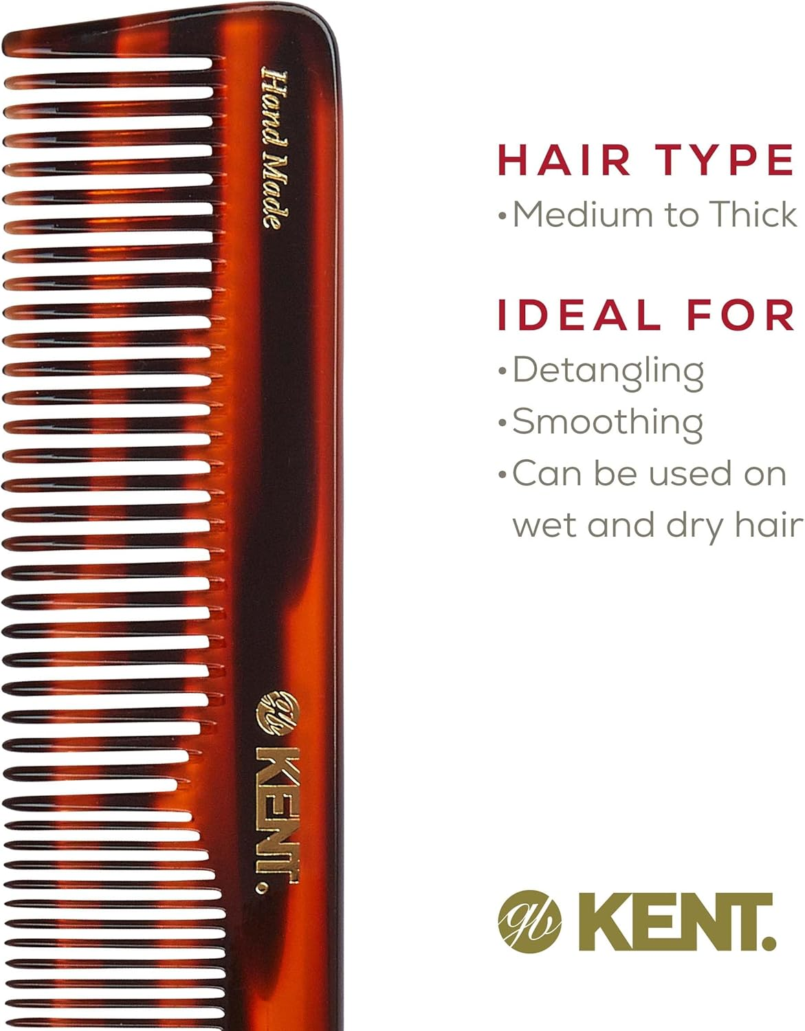 Kent Handmade Comb Made of Cellulose Acetate 16T & Sohyo Detangrer Hair Brush, Perfect for Detangling, for the Bag, Travel or the Beach image number 3