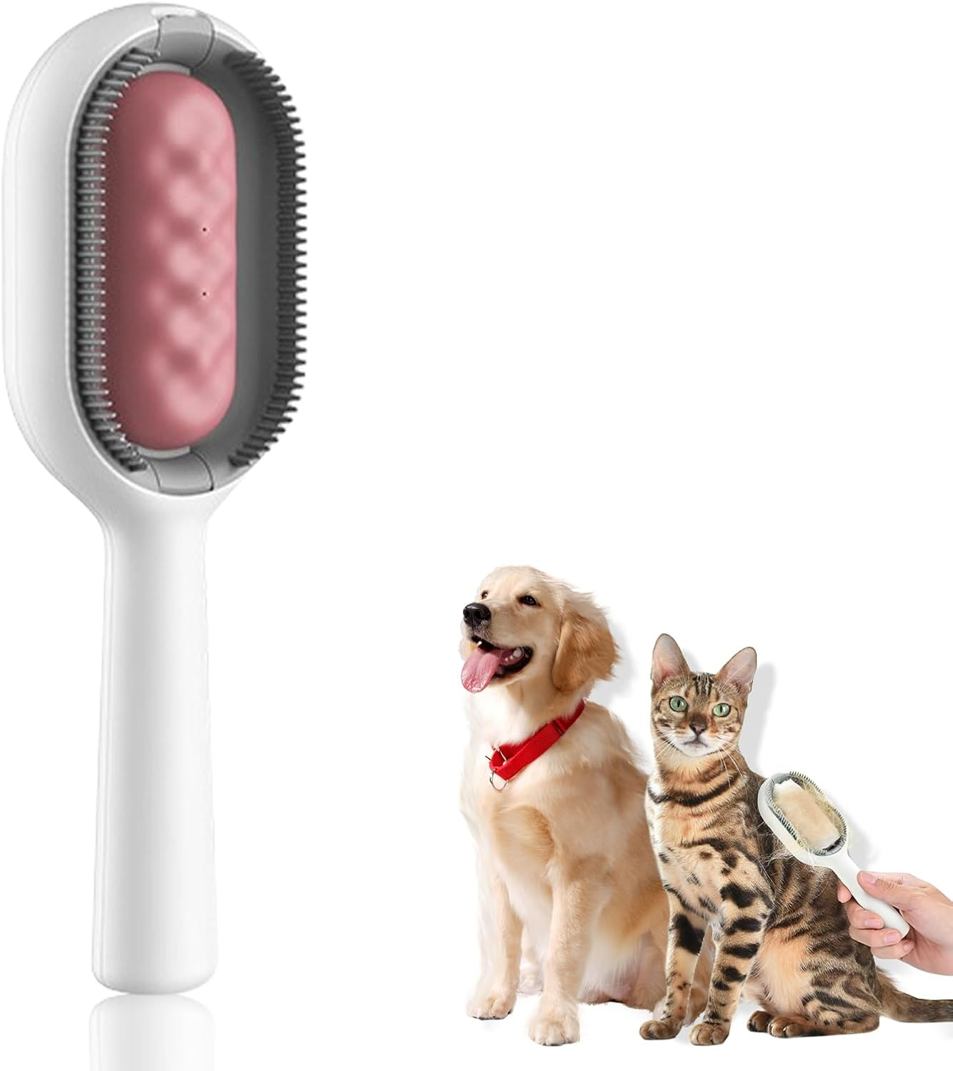 Pet Hair Removal Comb with Water Tank, Cat Brush Short Hair with Water Cleaning Brush for Pet Hair, Multifunctional Pet Hair Remover Brush 3 in 1 (Short Hair, Pink)
