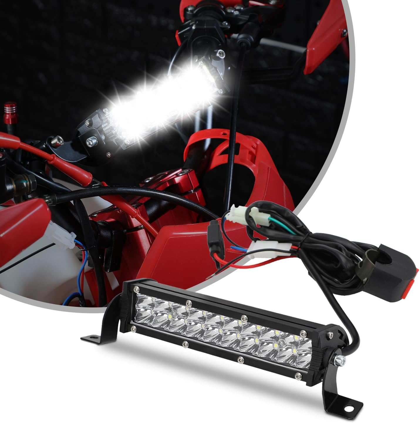 Dirt Bike Light Bar,Dual Row 7 Inch 10-30V Led Light Flood Spot Combo Beam with Wiring Harness Kit for Dirt Pit Bike Enduro ATV E-Bike Sur Ron Motocross image number 4
