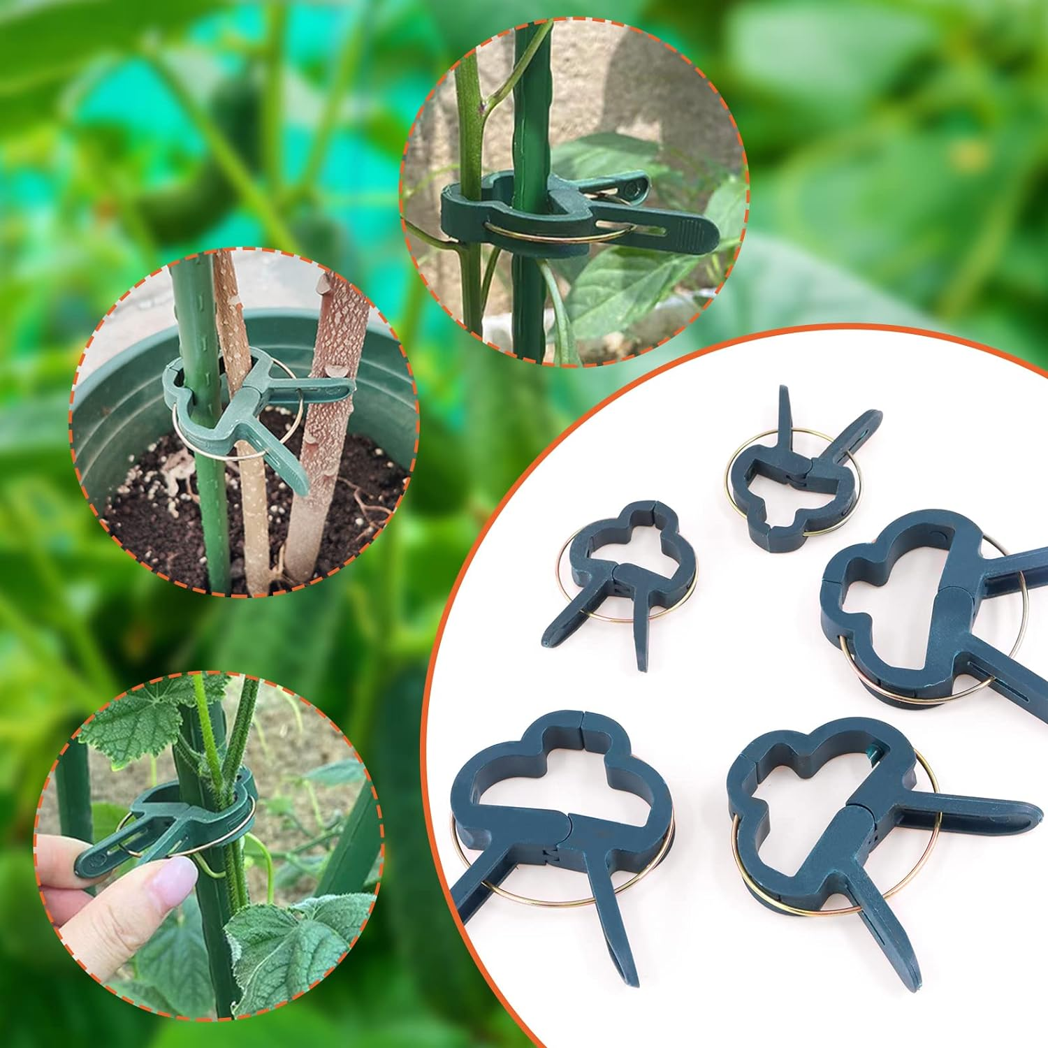 Tanstic 50Pcs Green Plant Support Clips Kit, 2 Sizes Plant Clips Garden Clips, Gardening Plant Flower Lever Loop Gripper Clips for Supporting and Straightening Stems, Stalks, Vines image number 6