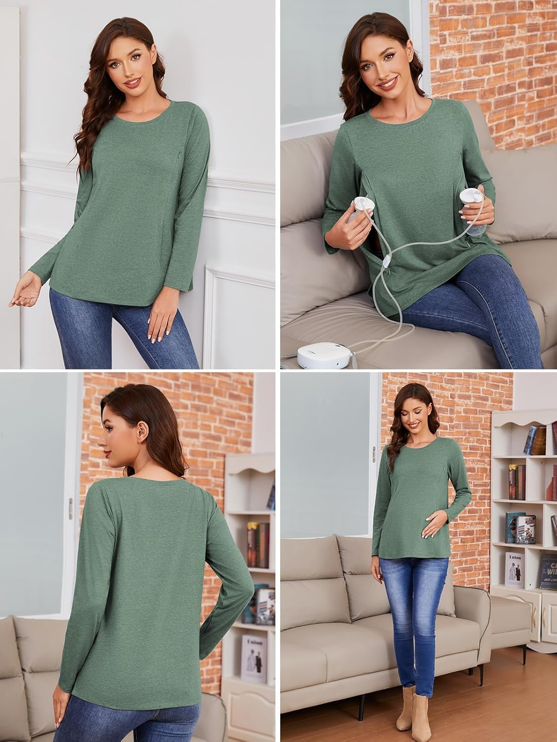 Love2Mi Pack of 3 Women'S Nursing Shirt with Zip Loose Maternity Shirt Long Sleeve Maternity Clothing Winter image number 3