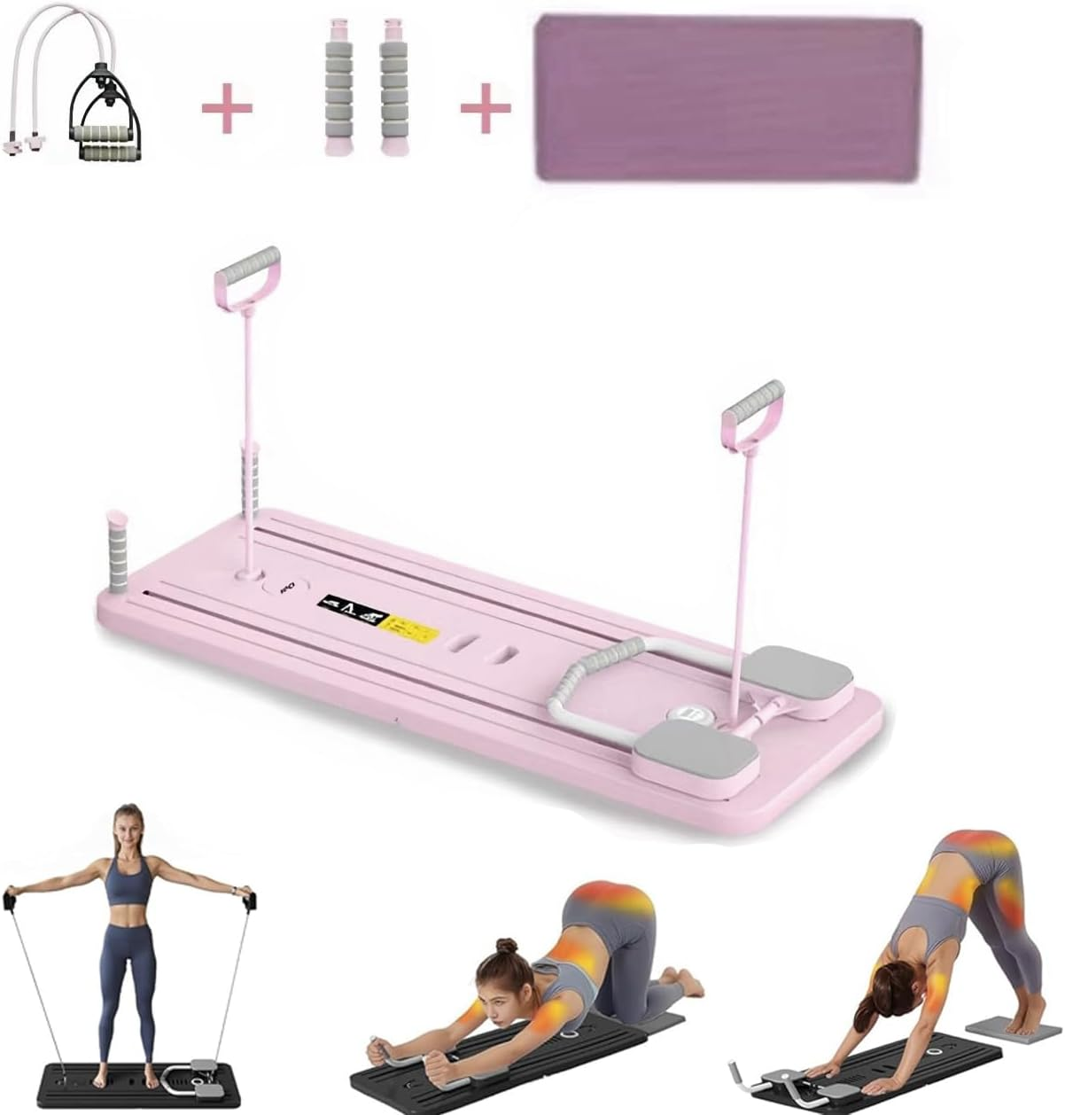 MIMYII Pilates Board,4 in 1 Multifunctional Core Exercise Equipment,Ab Trainer Machine Built in Timing Device,Suitable for Indoor and Outdoor Use Comprehensive Exercise Core Trainer (Pink)