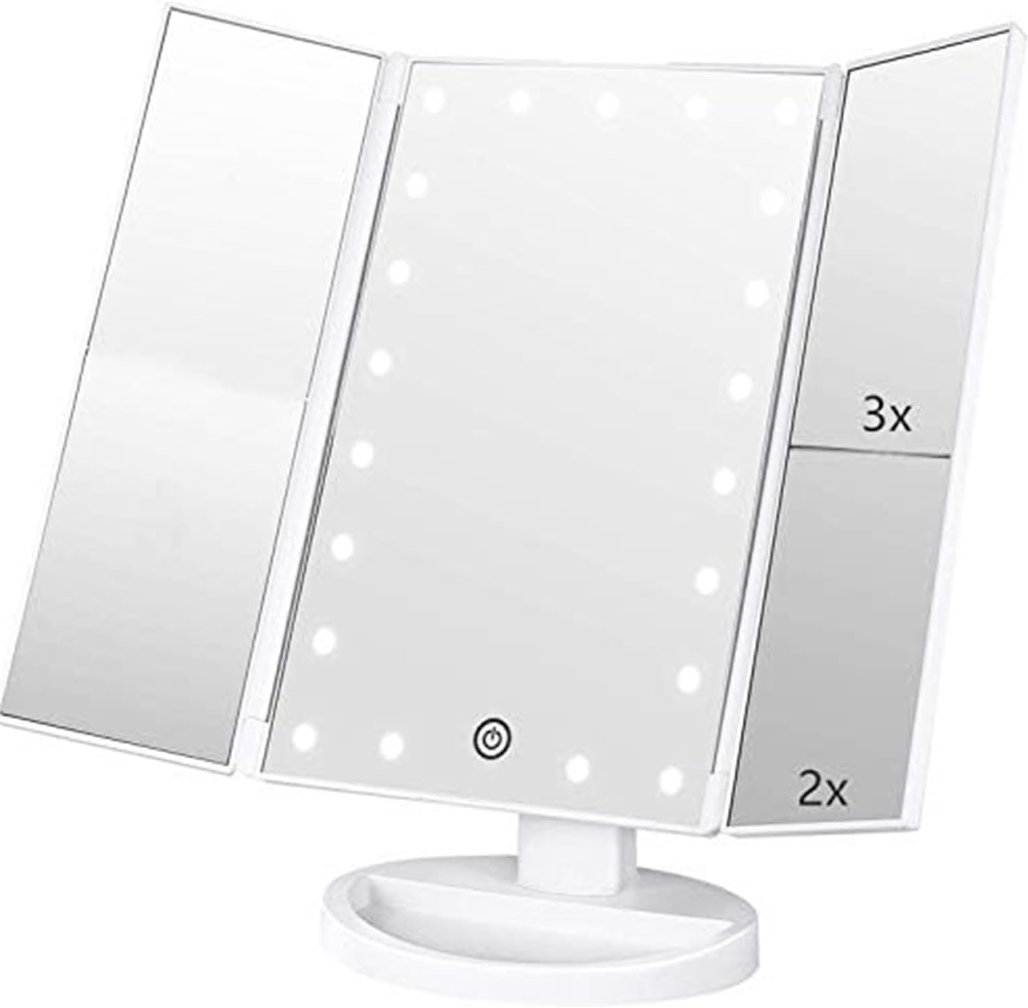 Makeup Mirror Vanity Mirror with Lights,2X 3X Magnification,Lighted Makeup Mirror,Touch Control,Trifold Makeup Mirror,Dual Power Supply,Portable LED Makeup Mirror,Women Gift (White)