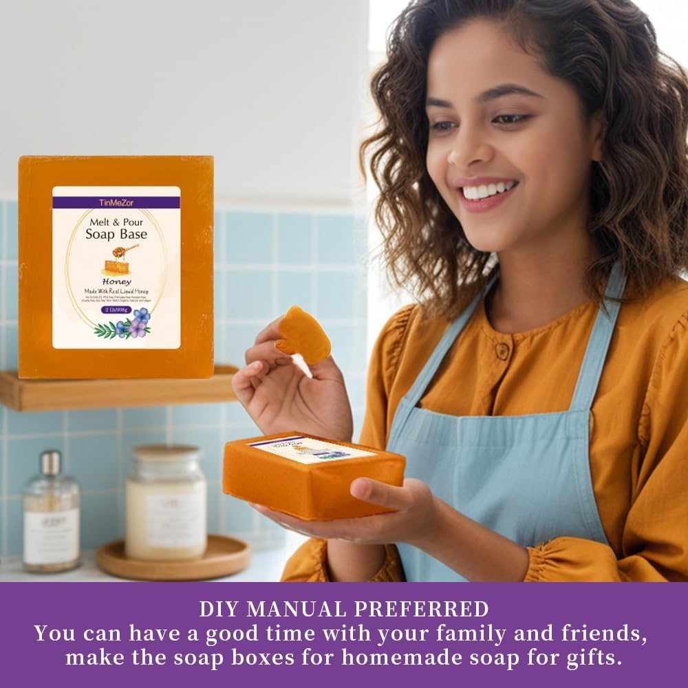 Tinmezor Honey Soap Base Gift Set Vegan, Soap Making Supplies,Diy Handmade Soap Base Natural,Organic Melt and Pour Soap Base for Soap Making, Easy to Cut - 2 Lbs image number 4