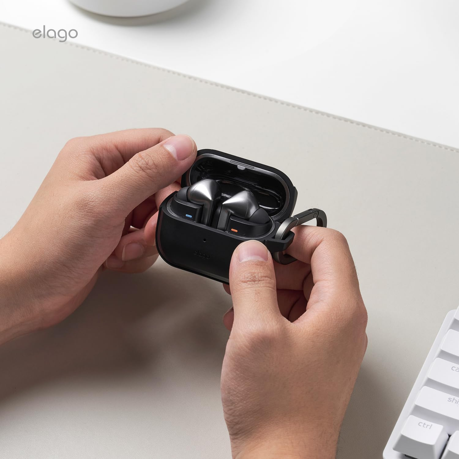 Elago EDC Case Compatible with Samsung Galaxy Buds 3 & 3 Pro & Galaxy Buds 3 FE Cover - Shock Absorbing Design, Wireless Charging, Full Body Protection (Black) - Clear image number 2