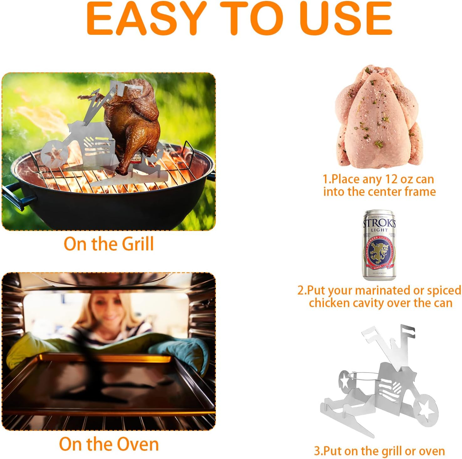 Motorcycle Beer Can Chicken Holder for Grill, Portable Beer Chicken Stand, Roast Chicken Rack for Outdoor BBQ (Five-Pointed Star) image number 6