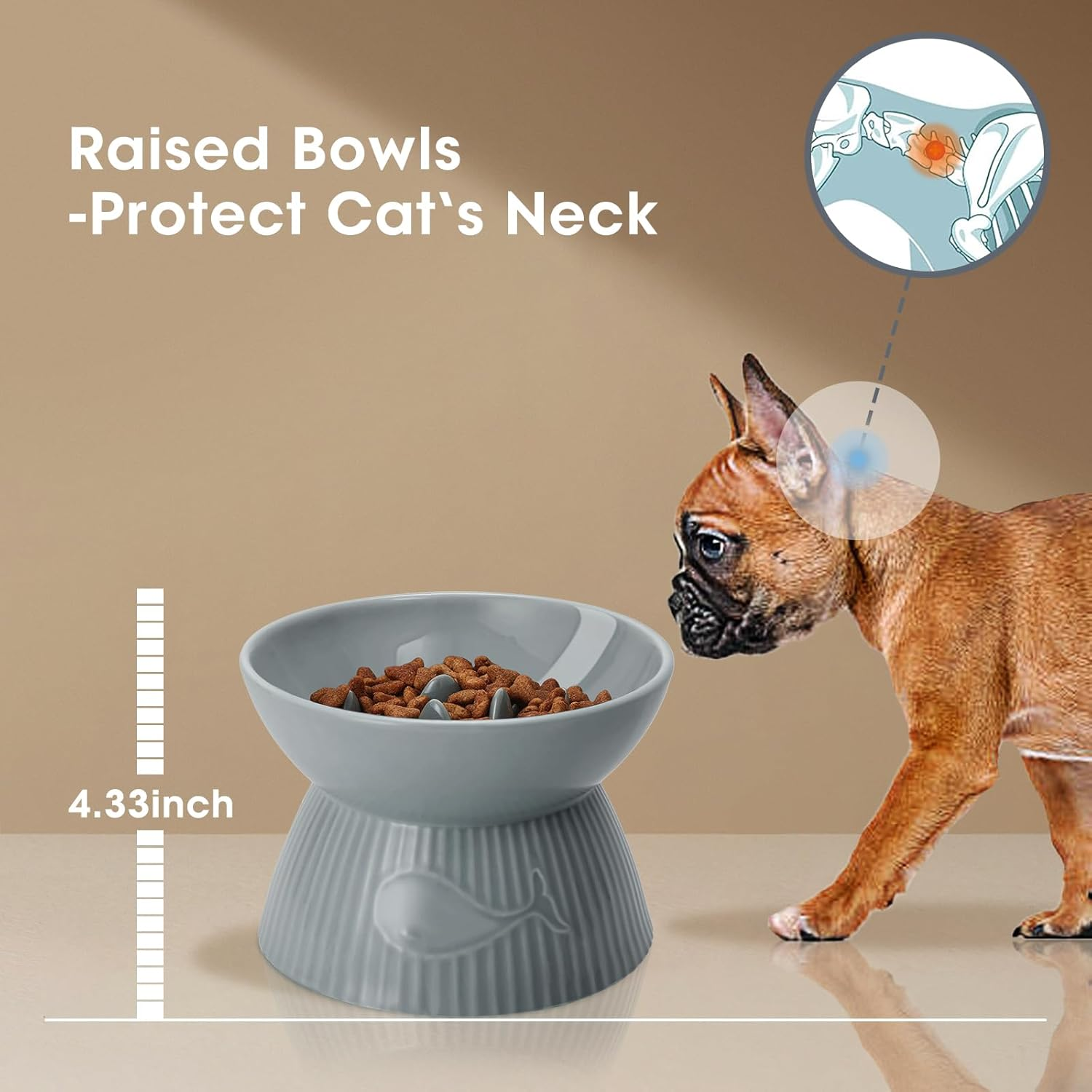 Elevated Slow Feeder Bowl for Cats and Small Dog, Stop Vomiting & Choking, Ceramic Cat Slow Feeder Bowl, Spill-Proof & Anti-Tipping, Easy to Clean, No Black Chin, Raised Cat Bowl Slow Feeder