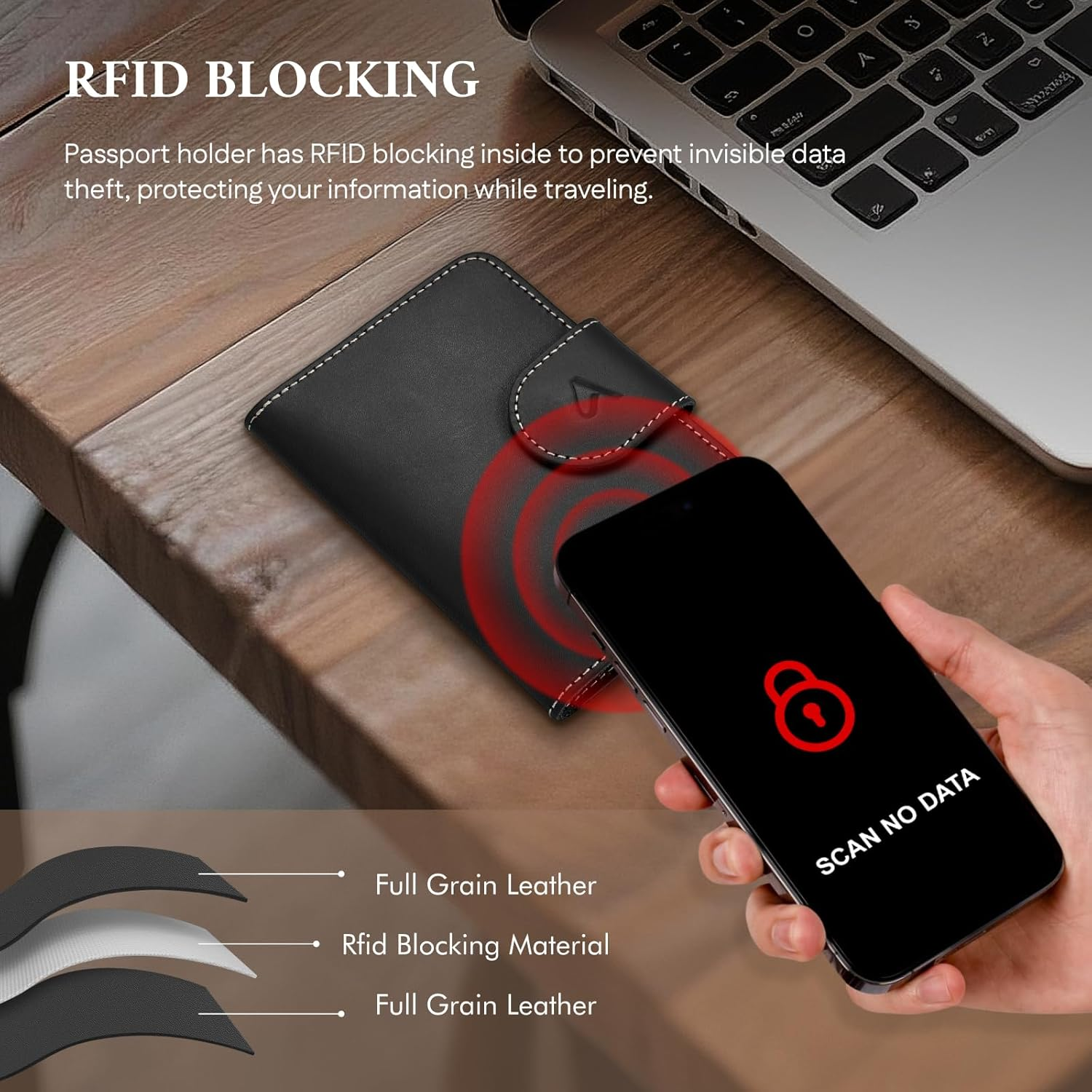 ALLIVE Passport Holder for Travel, Rfid Passport Holder for Women & Men, Genuine Leather Passport Cover Travel Wallet with Airtag Hidden, Airport Essentials, Travel Must Haves Gifts, Black, Genuine image number 5