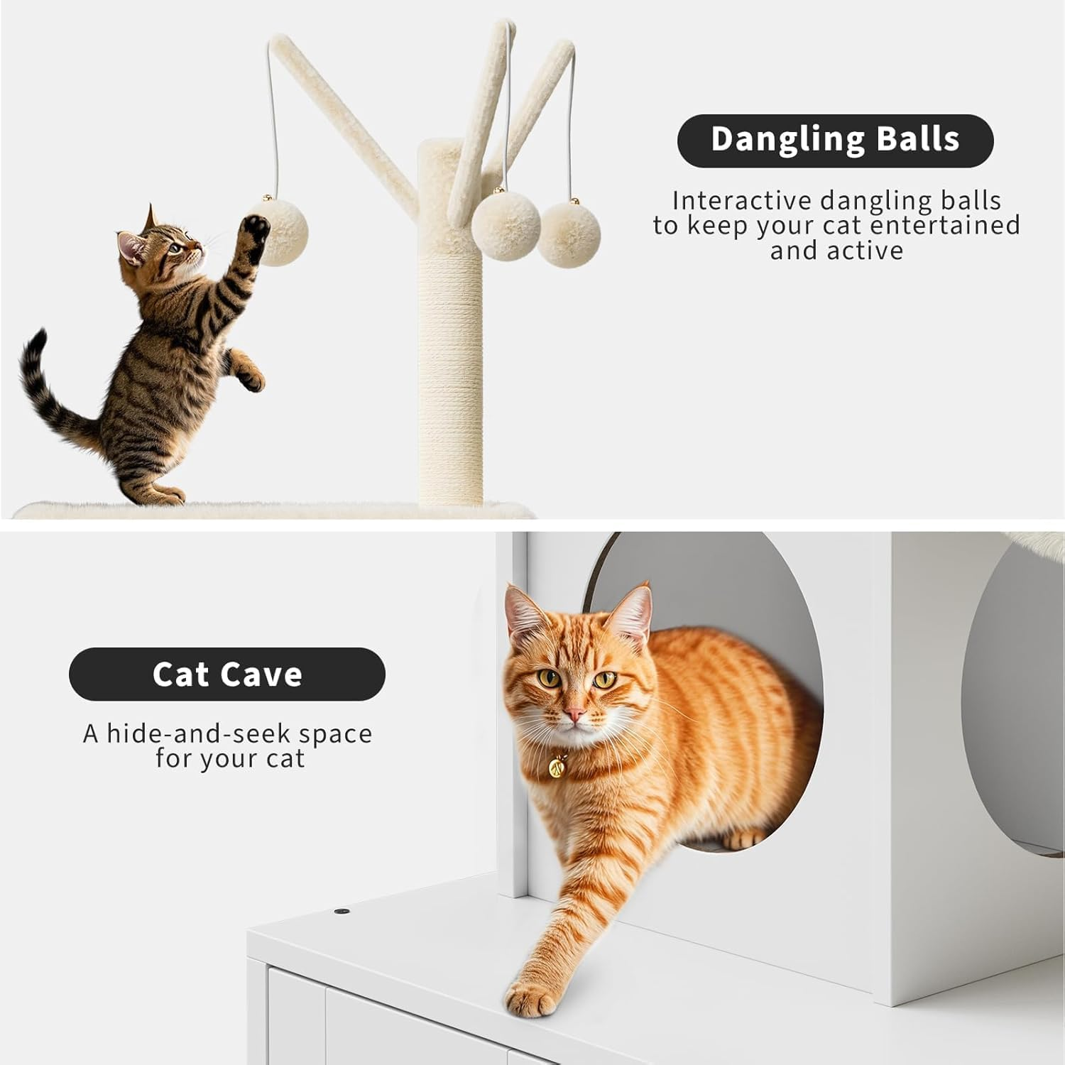 Boundliving Cat Tree with Hidden Litter Box Enclosure, 2-In-1 Modern Cat Tower Condo with Sisal Scratching Posts Plush Perch Ventilated Design, Space-Saving Cat Furniture image number 6